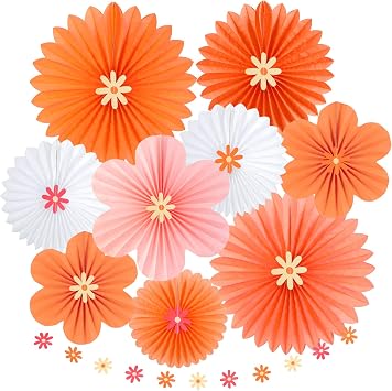 SUNBEAUTY Pink and Orange Party Decorations, Paper Flowers Decoration Fans