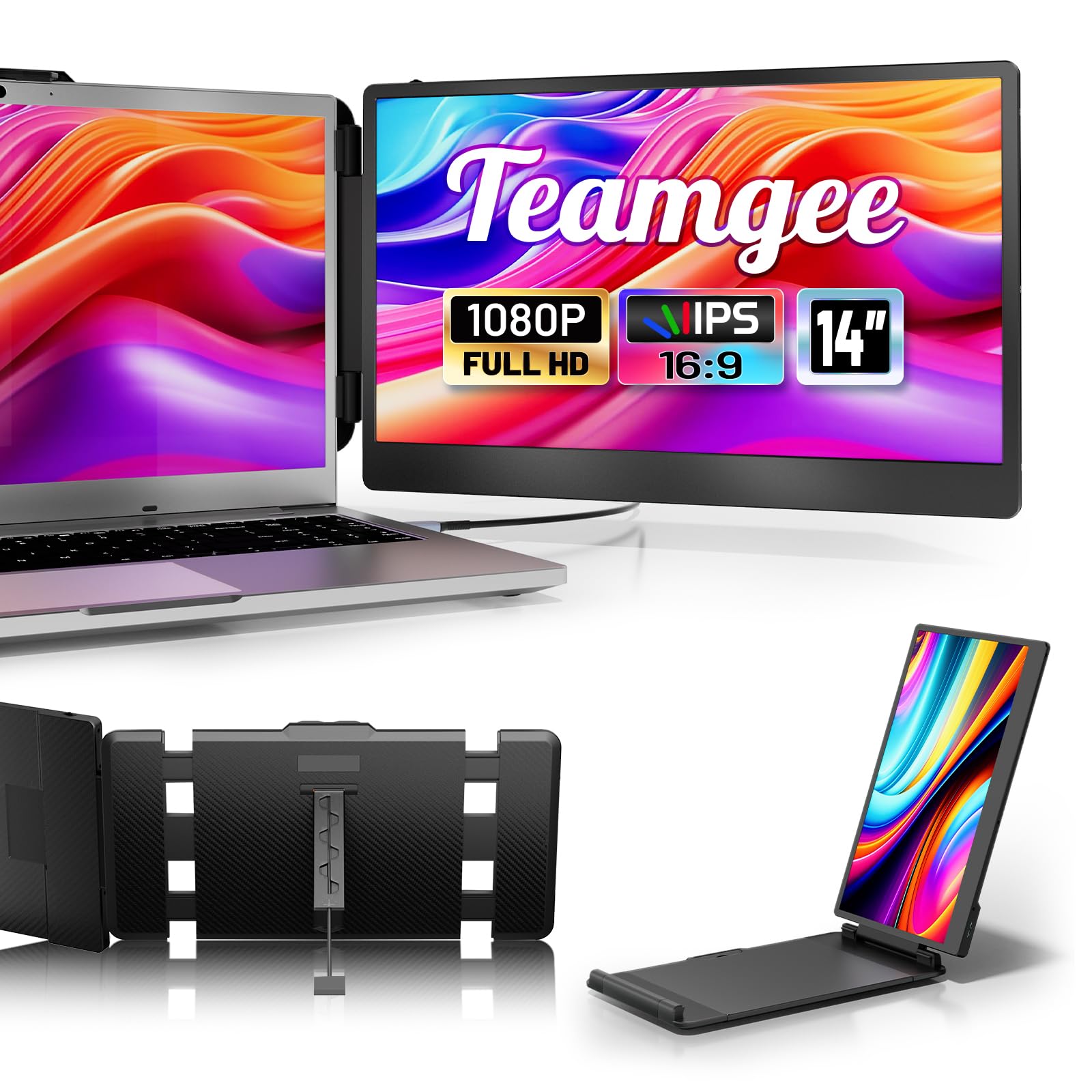 Teamgee Monitor Portatile - Secondo Schermo Full HD da 14'' per Laptop - Estensore dello Schermo del Laptop per Mac Windows Chrome da 13,3'' a 17'' - USB-C e HDMI