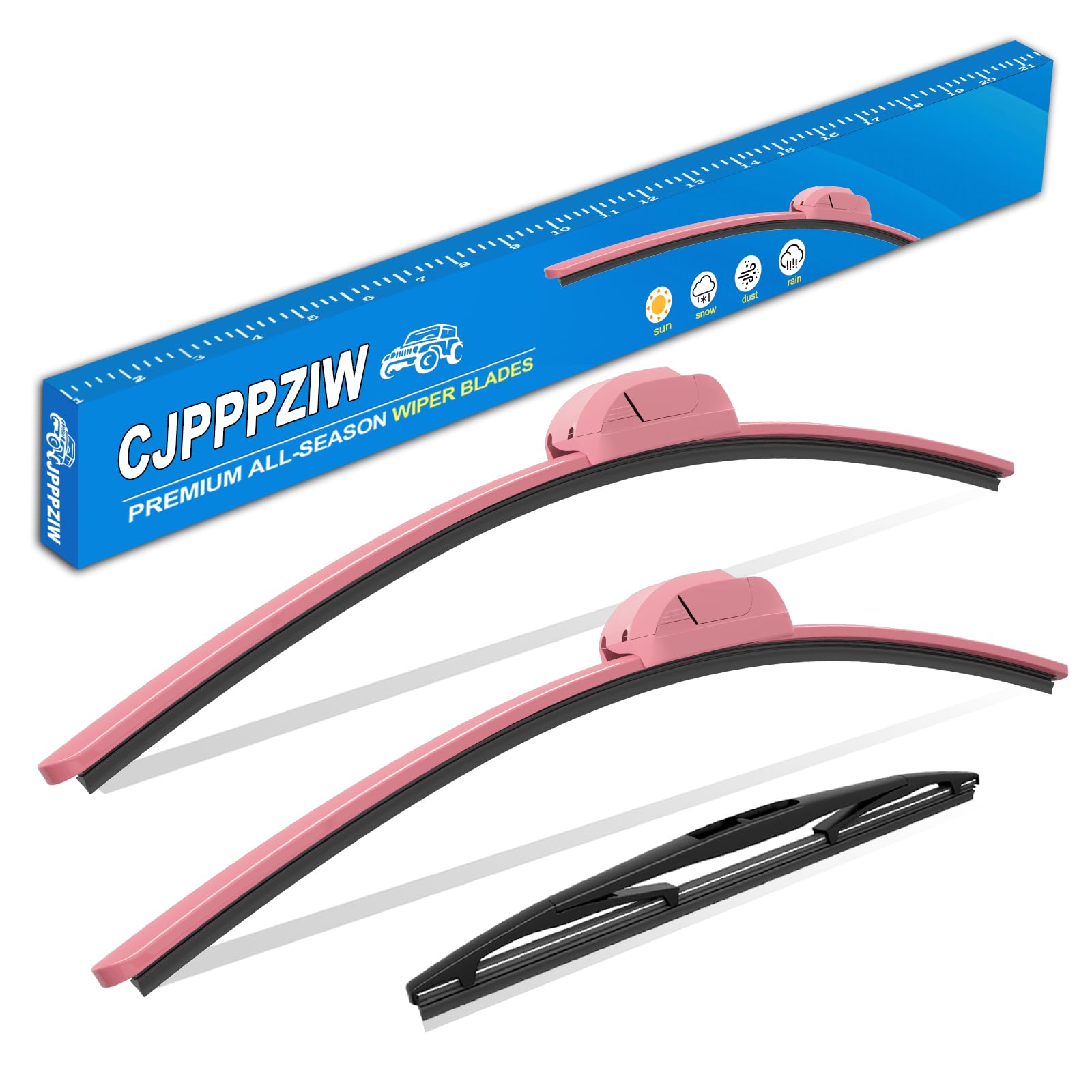 Photo 1 of ***PARTIAL SET***CJPPPZIW® Windshield Wipers-16"+16"+12" Replacement for 2018-2025 Jeep Wrangler,Streak-free,OEM Quality Premium All-Season Front and Rear Pink Wiper Blades (Set of 3)