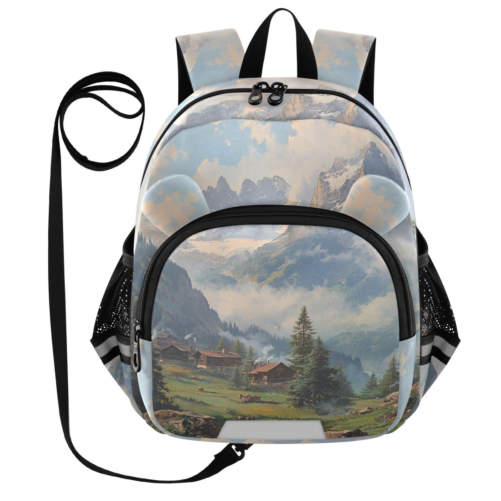 Alpine Chalet Mountainscape Toddler Harness Backpack for Boys Girls 3-6 Years Kids Backpack with Anti Lost Safety Leash Baby Harness Bookbag for Travel Walking Preschool