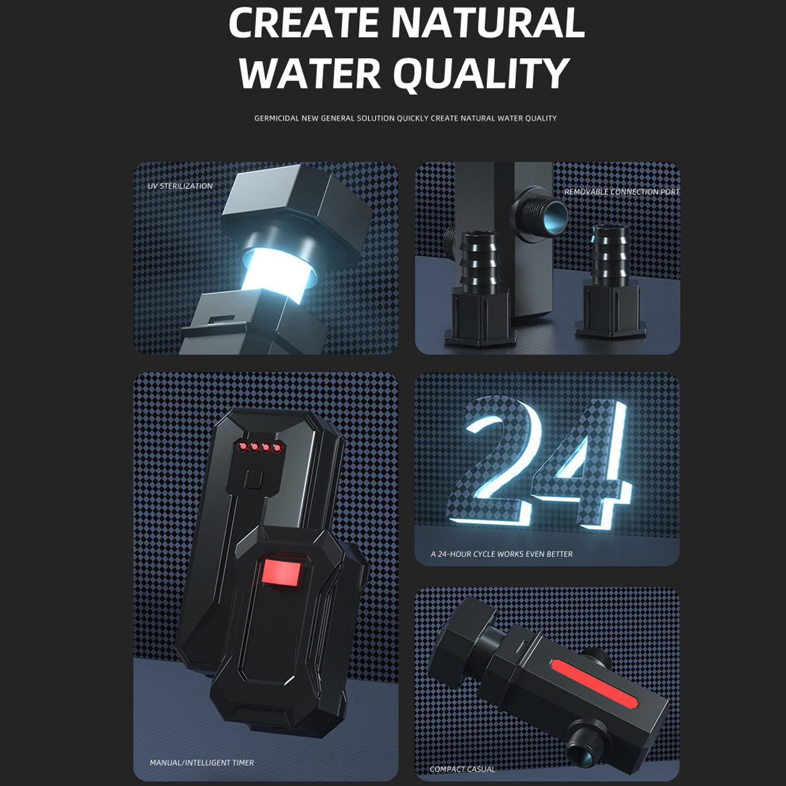 Fockety Aquarium-Reinigungslicht, 7 W UV-Aquarium-Desinfektions-Tauchlicht mit 4-Gang-Timer, Automatische Umwälzung, Verdicktes, Explosionsgeschütztes Quarzrohr, (EU-Stecker 220 V)
