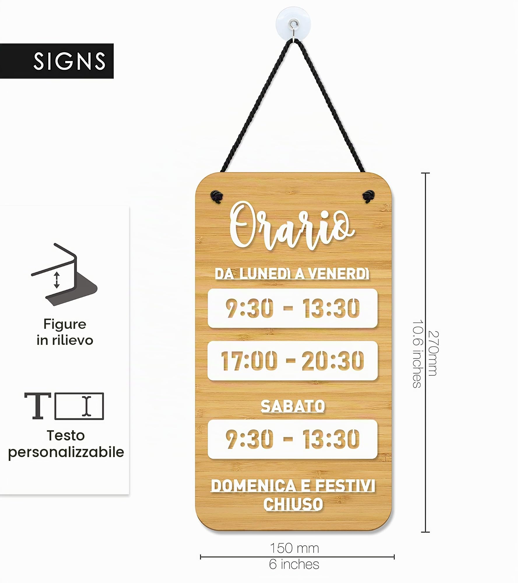 SIGNS - Da Personalizzare - Orario Apertura Negozio [OH05] - Shabby Chic - Cartelli Orari negozi - Cartello Orario negozio vetrina, Orari di lavoro (Italiano)