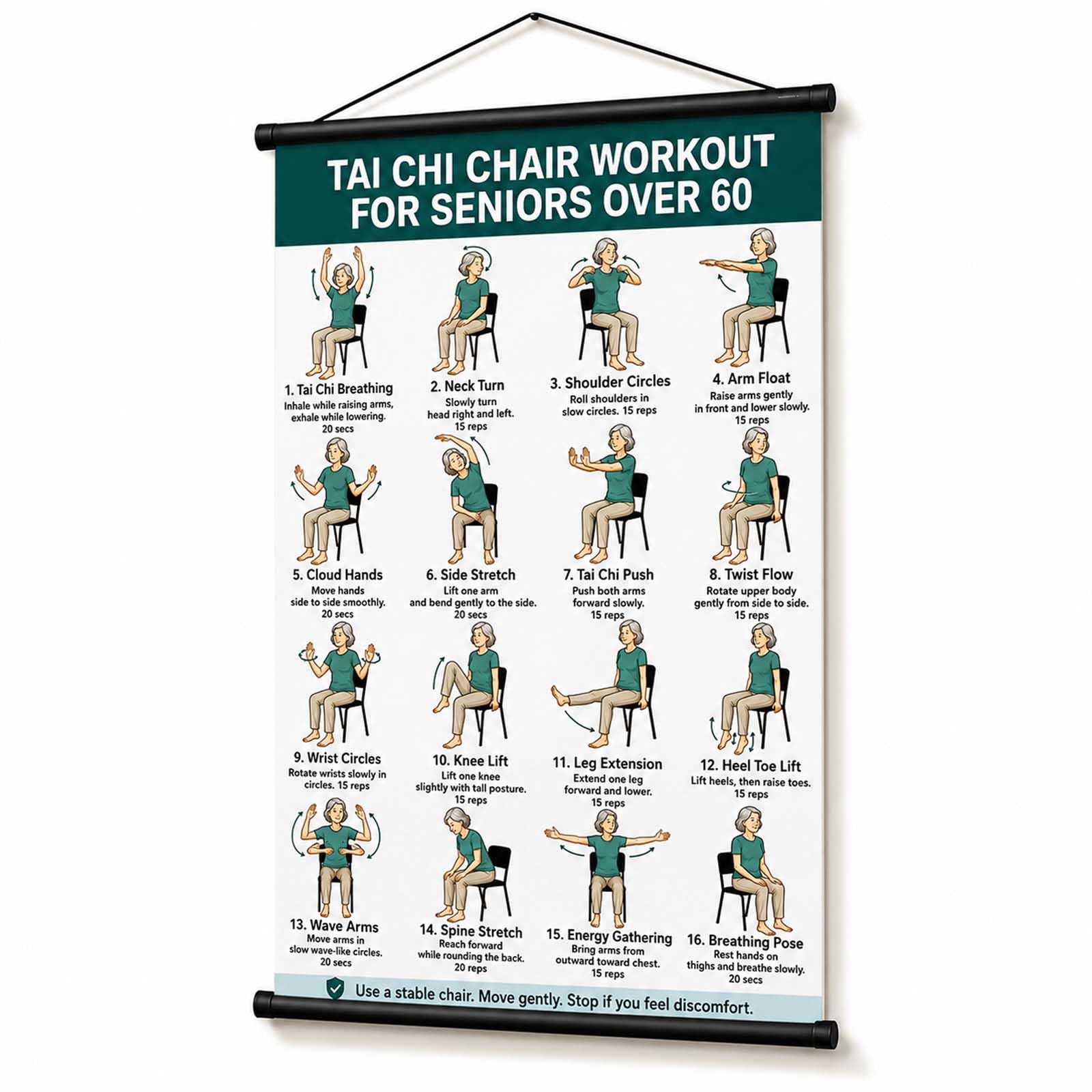 Tai Chi Chair Workout Wall Chart, Custom Tai Chi Diagram, 40x60 cm Canvas