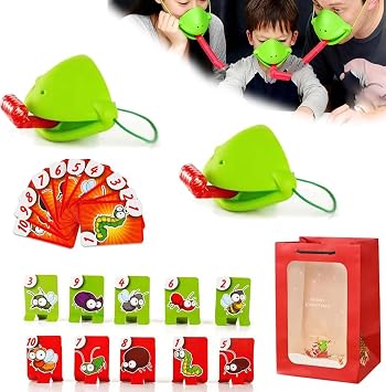 Frog Tongue Game, Frog Mask with Blow Tongue, Frog Race Mask, Frog Face Mask, Insect Cardboard Included, Multiplayer Party Games 2pcs Set
