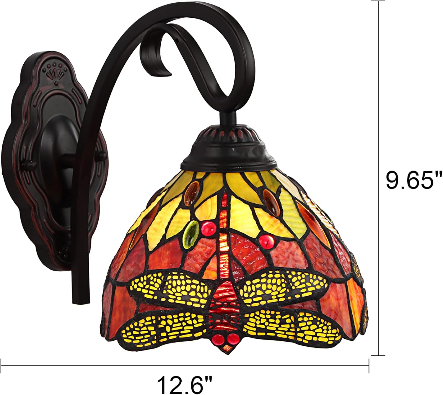 Chloe Lighting Empress Dragonfly Tiffany-Style Dark Bronze 1 Light Wall Sconce 8" Wide, Multicolor, 7.87 x 9.65 x 12.6