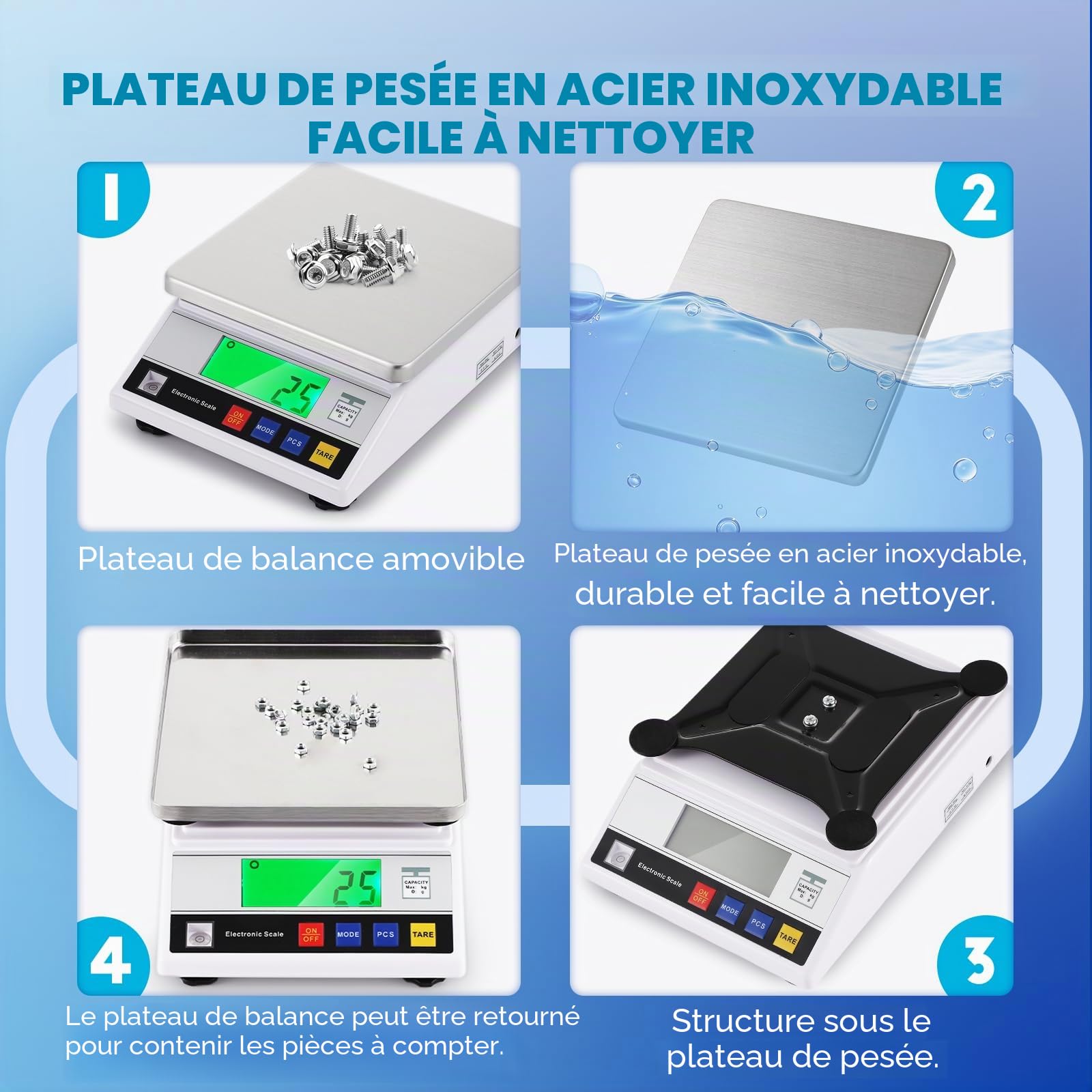CGOLDENWALL Balance de Comptage 6 kg x 0,1 g, Tare & Alarme Surcharge | Balance de Précision Laboratoire, 6 Unités, Grand Plateau Inox 17,8x17,8 cm, Alim. AC/DC, pour Pièces, Monnaies,Inventaire