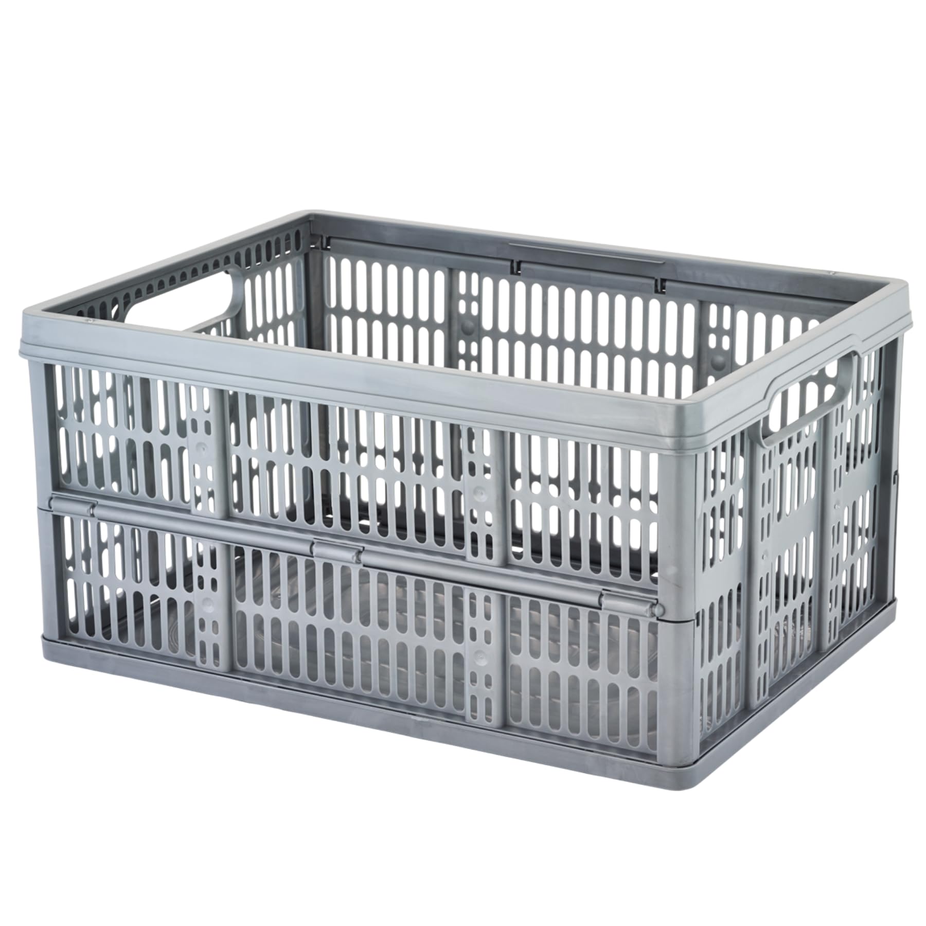 Foldable Plastic Storage Crate Box 32L – Stackable Collapsible Basket for Home, Office & Car Boot Organisation – Durable Folding Container for Storage, Shopping, Laundry & Garage Use – Grey (1)