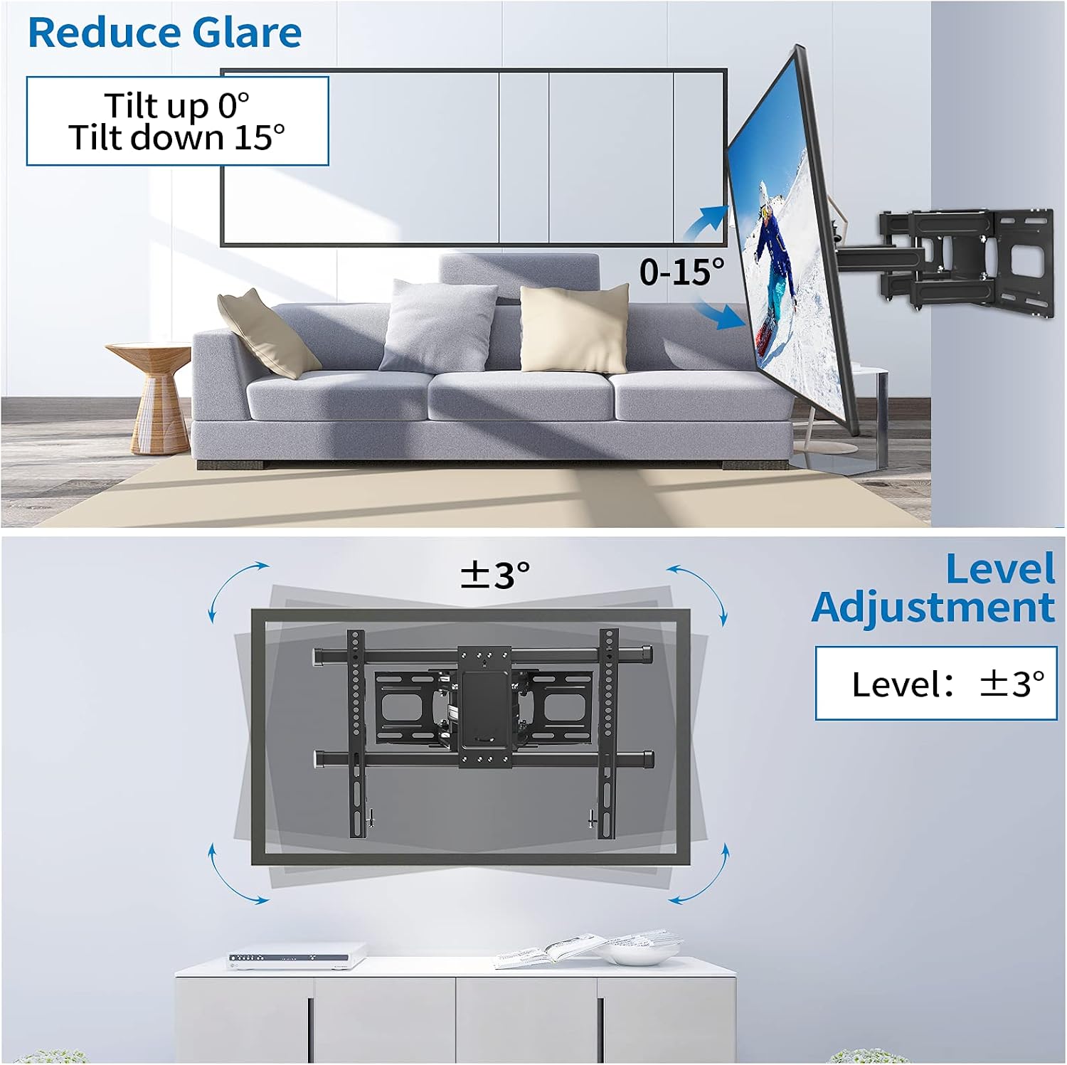 Full Motion TV Wall Mount with Height Setting JUSTSTONE TV Mount for Most 37-82 Inch Flat Curved TVs,TV Bracket Dual Articulating Arms Swivels Tilts Rotation Holds up to 121lbs, Max VESA 600X400mm