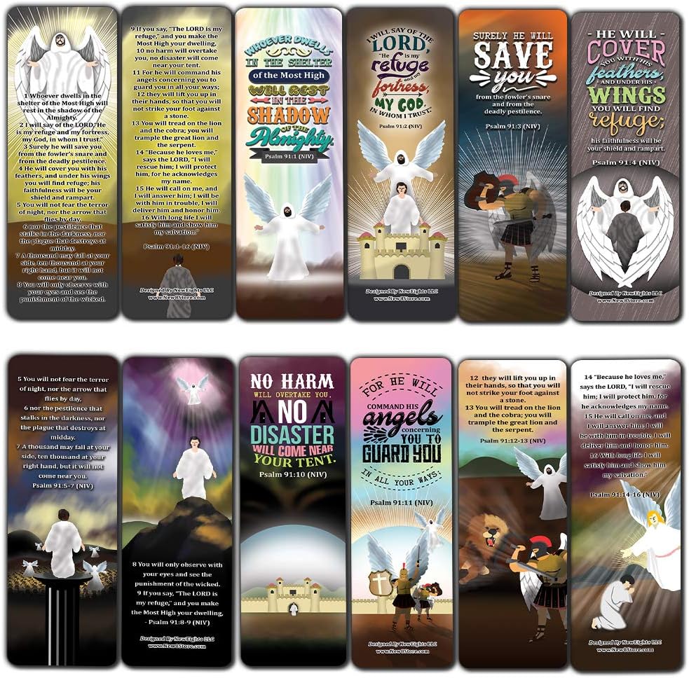 NewEights Psalm 91 Bookmarks Cards (12-Pack) - VBS Sunday School Easter Baptism Thanksgiving Christmas Rewards Encouragement Gift