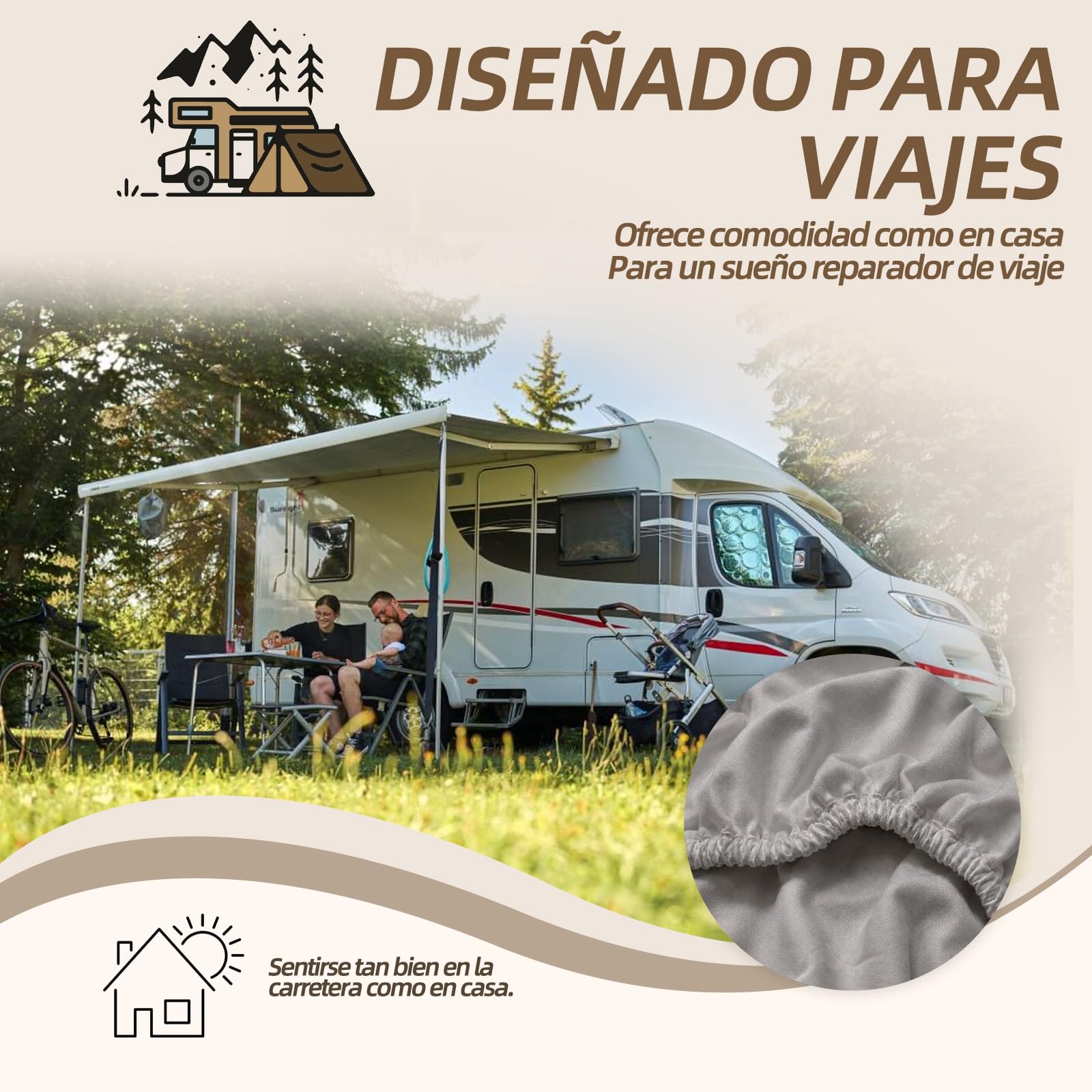 Juego de 2 sábanas bajeras, sábanas bajeras ajustables para Fendt Autocaravana, para cama individual y cama larga, de algodón de alta calidad, certificado Öko-Tex, hipoalergénicas (gris claro)