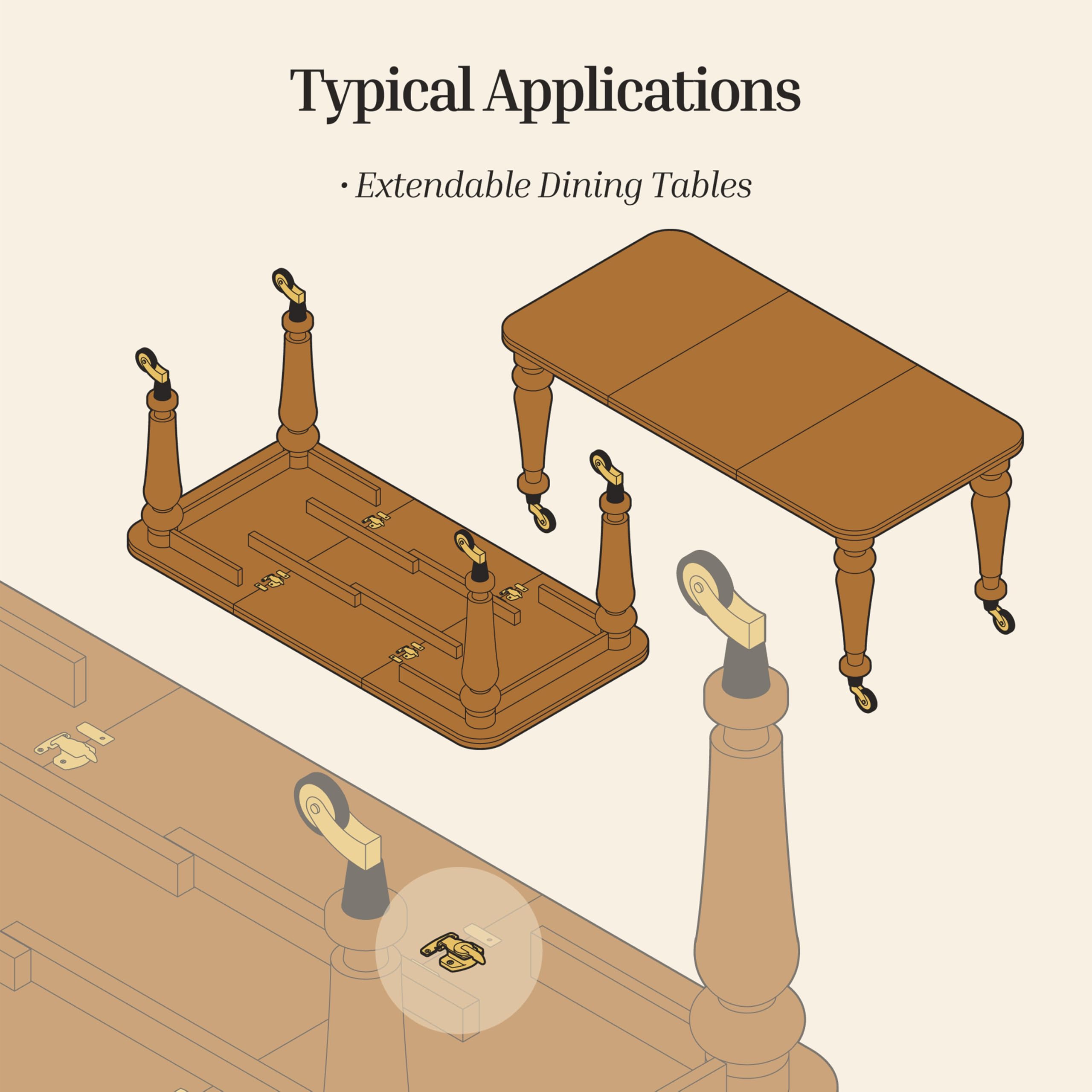 Brass Plated Table Leaf Lock - Dining Table Leaf Latches - Table