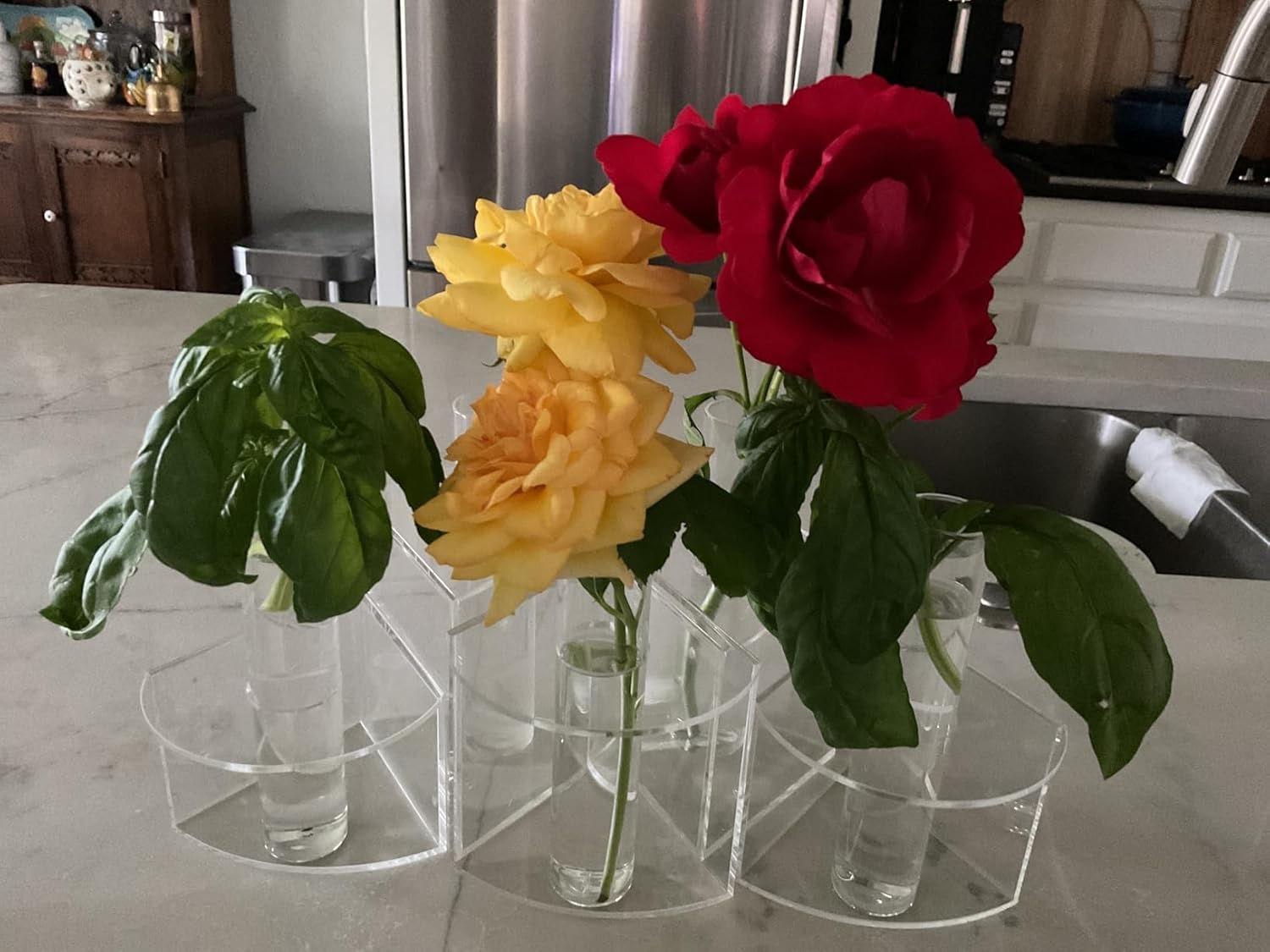 NIUBEE Plant Propagation Station Indoor: Petals Shaped Plant Terrarium with 5 Glass Test Tubes, Acrylic Tabletop Propagation Vases for Hydroponic Plants, Office Kitchen Decor for Plant Lovers (Clear)