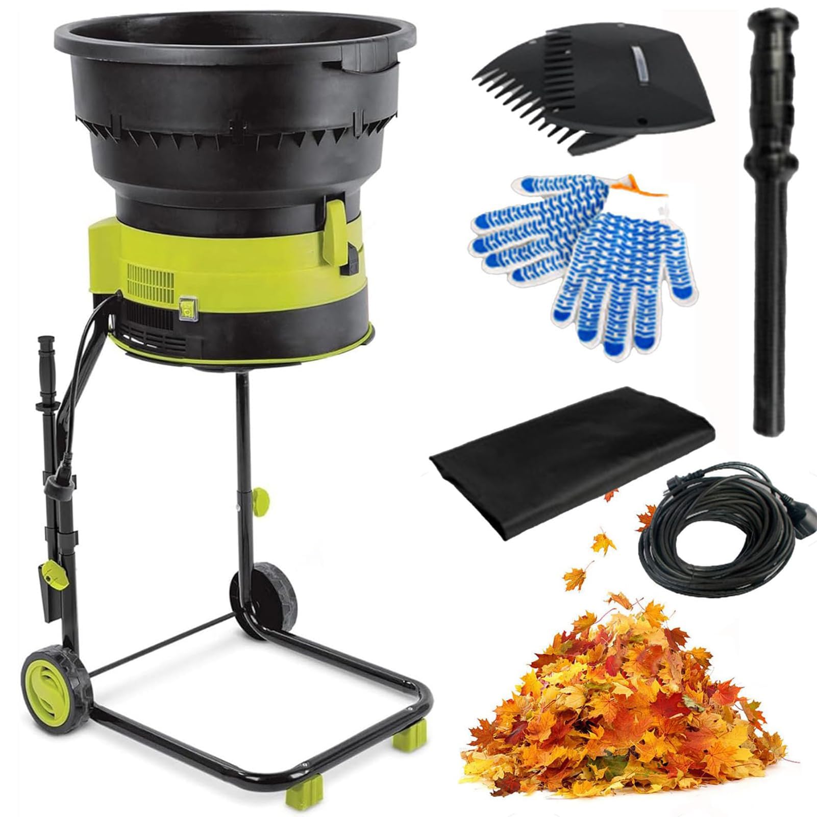 Elektryczna niszczarka ogrodowa, mulczer do liści 2500 W, z pojemnikiem na paszę 54 cm, torba do przechowywania, 8000 obr./min, cichy rozdrabniacz do drewna do czyszczenia podwórka i kompostowania