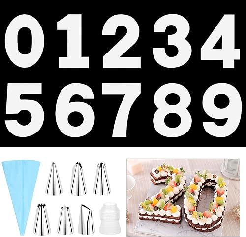 SelfTek 26 plantillas para tartas del alfabeto A-Z de 10 pulgadas, moldes para tartas de letras, moldes para hornear con 6 puntas de glaseado,