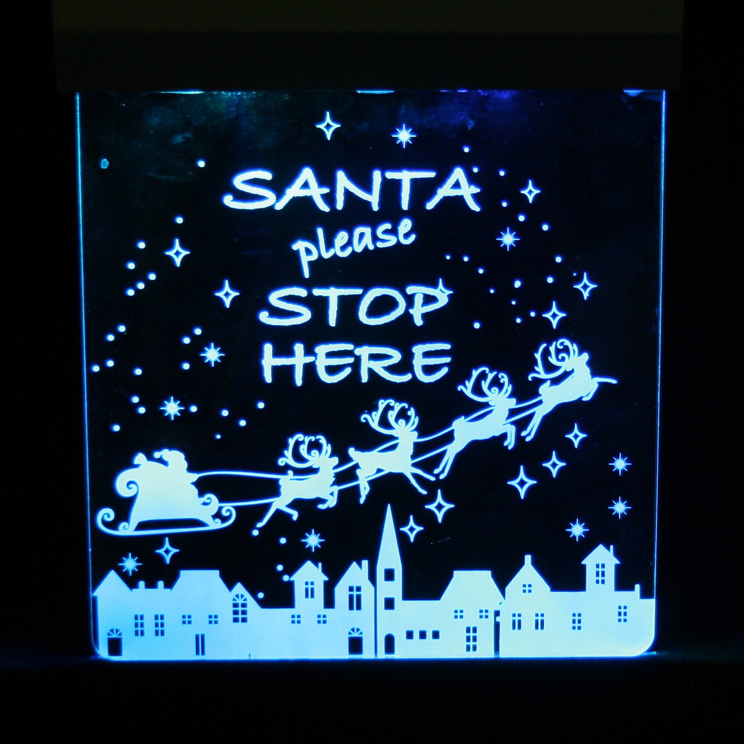 WeRChristmas Pre-Lit Santa Please Stop Here Colour Changing LED Illuminated Christmas Sign, 25 cm, Multi-colour - Image 4