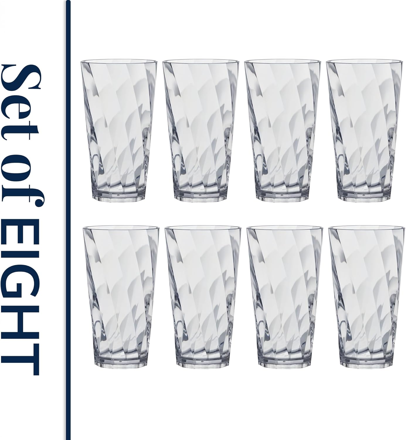 US Acrylic Optix Plastic Reusable Drinking Glasses (Set of 8) 20oz Water Cups in Clear | BPA-Free Tumblers, Made in USA | Top-Rack Dishwasher Safe - Image 8