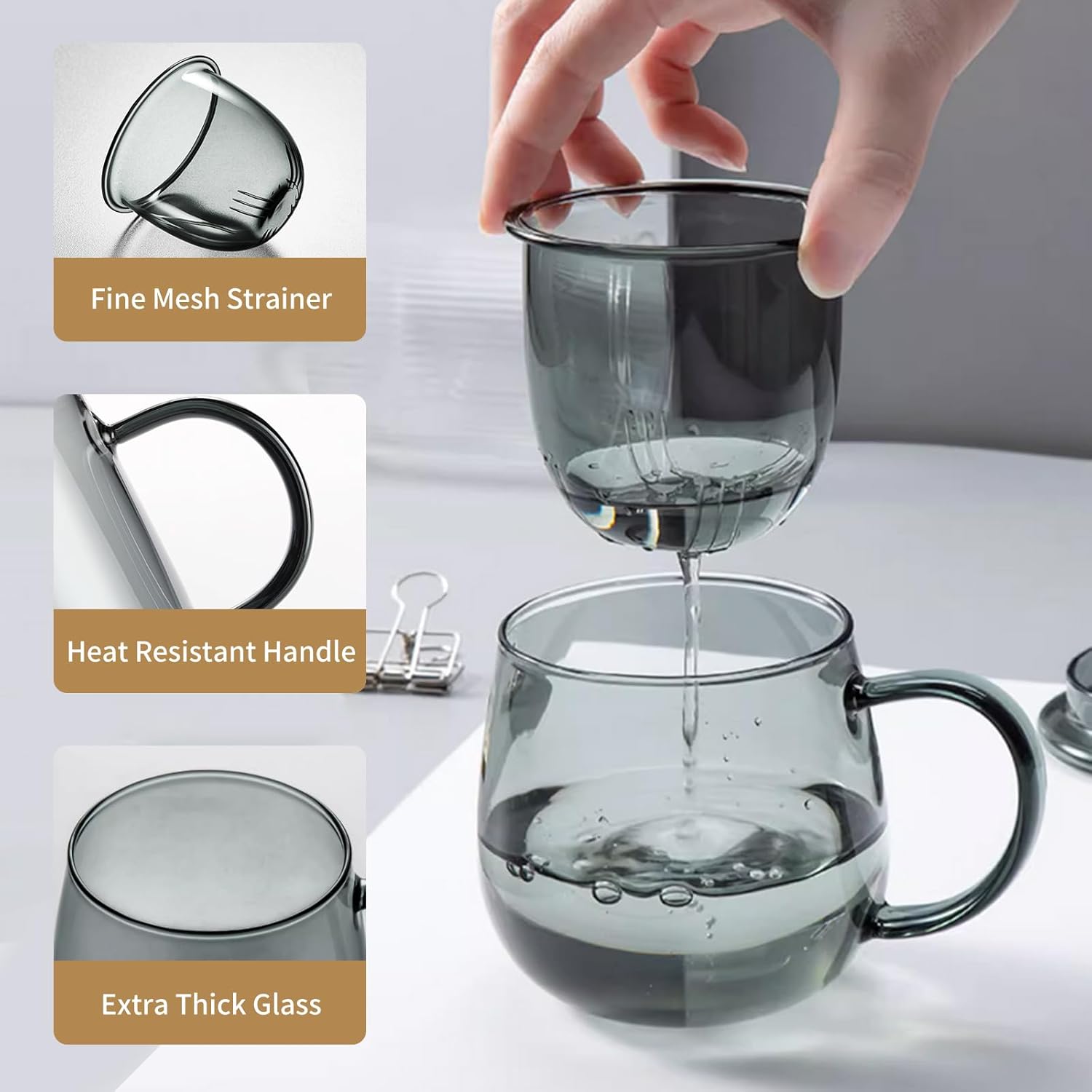 Glass Tea Cup with Infuser and Lid, 17.6oz/520ml Large Borosilicate Teacup, Clear Mug for Loose Leaf Tea, Blooming Tea, Tea Bags - Perfect Christmas or Birthday Gift for Men. - Image 3