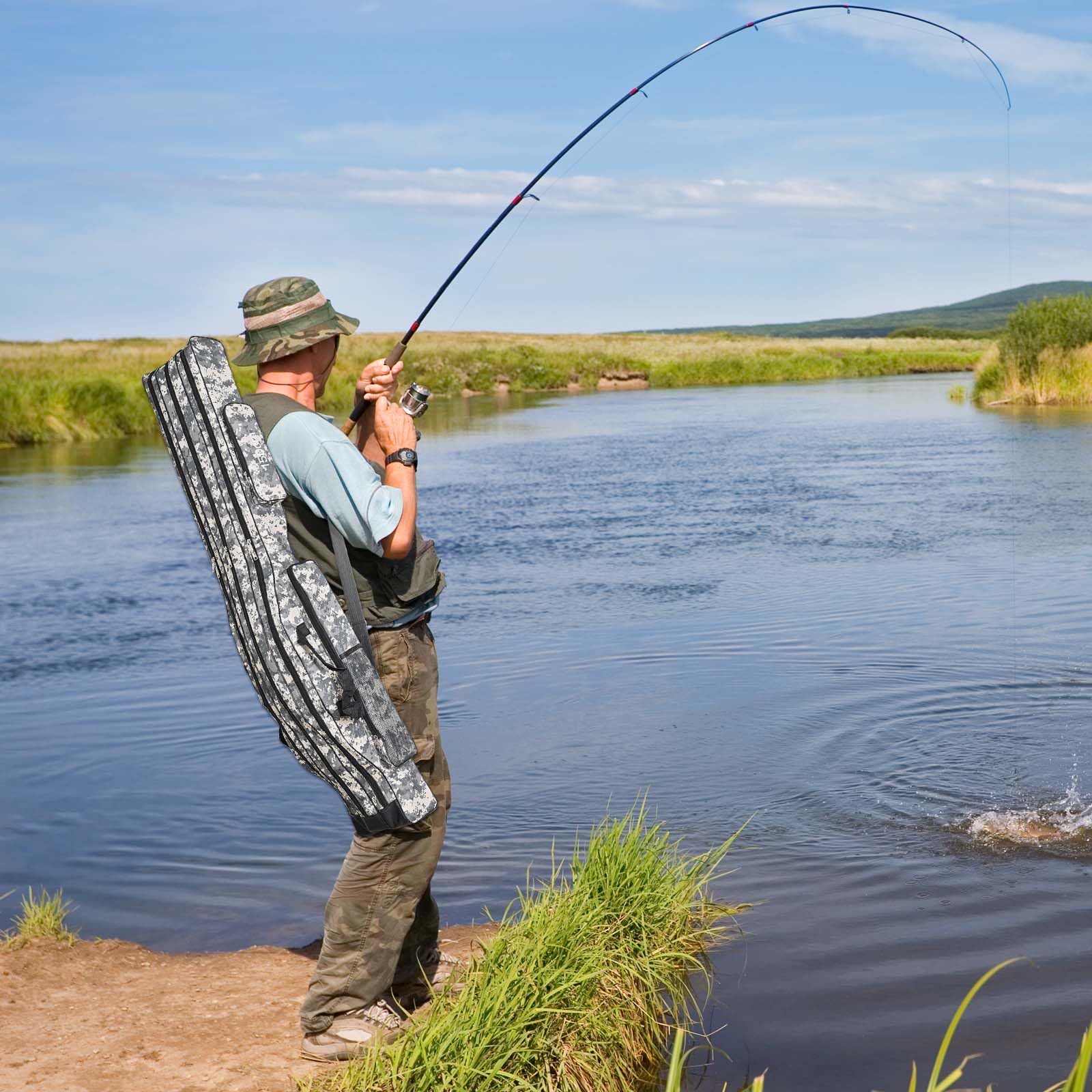 Dokeno bolsa para caña de pescar, 150 cm, 3 capas, resistente al agua, maletín de pesca con correa de transporte