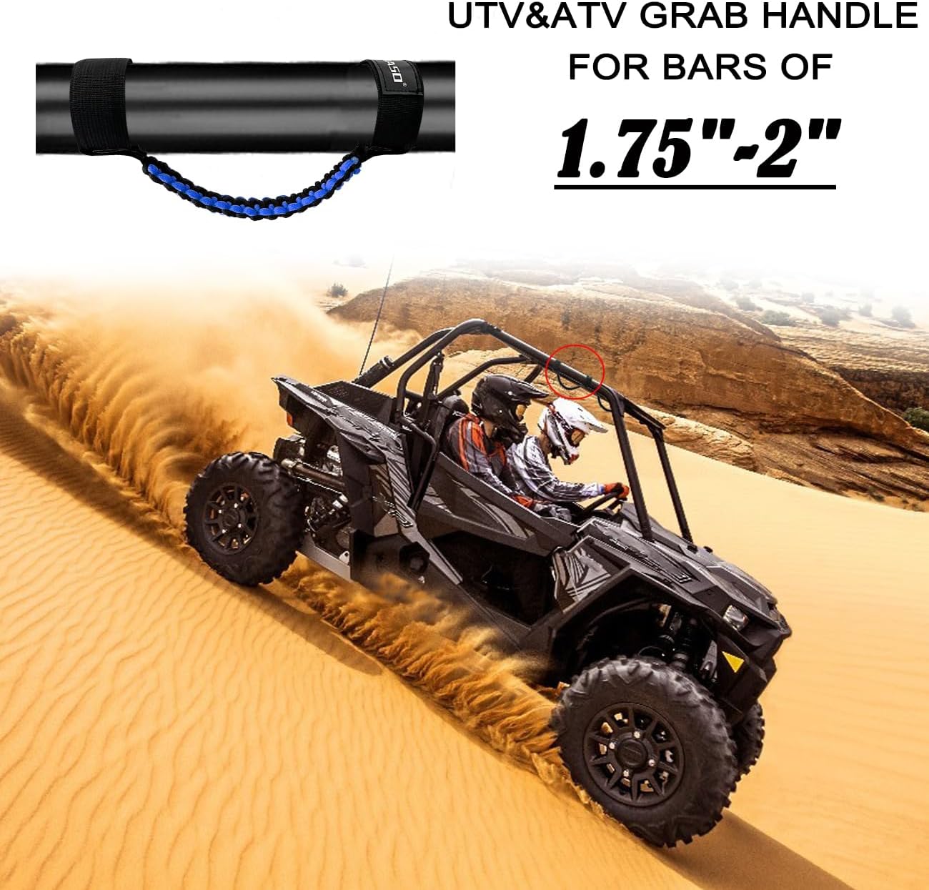 Grab Handles for UTV&ATV,Roll Bar Grab Handles fits 1.75"-2" Bars and Cages,Black&Blue Paracord,2Pcs