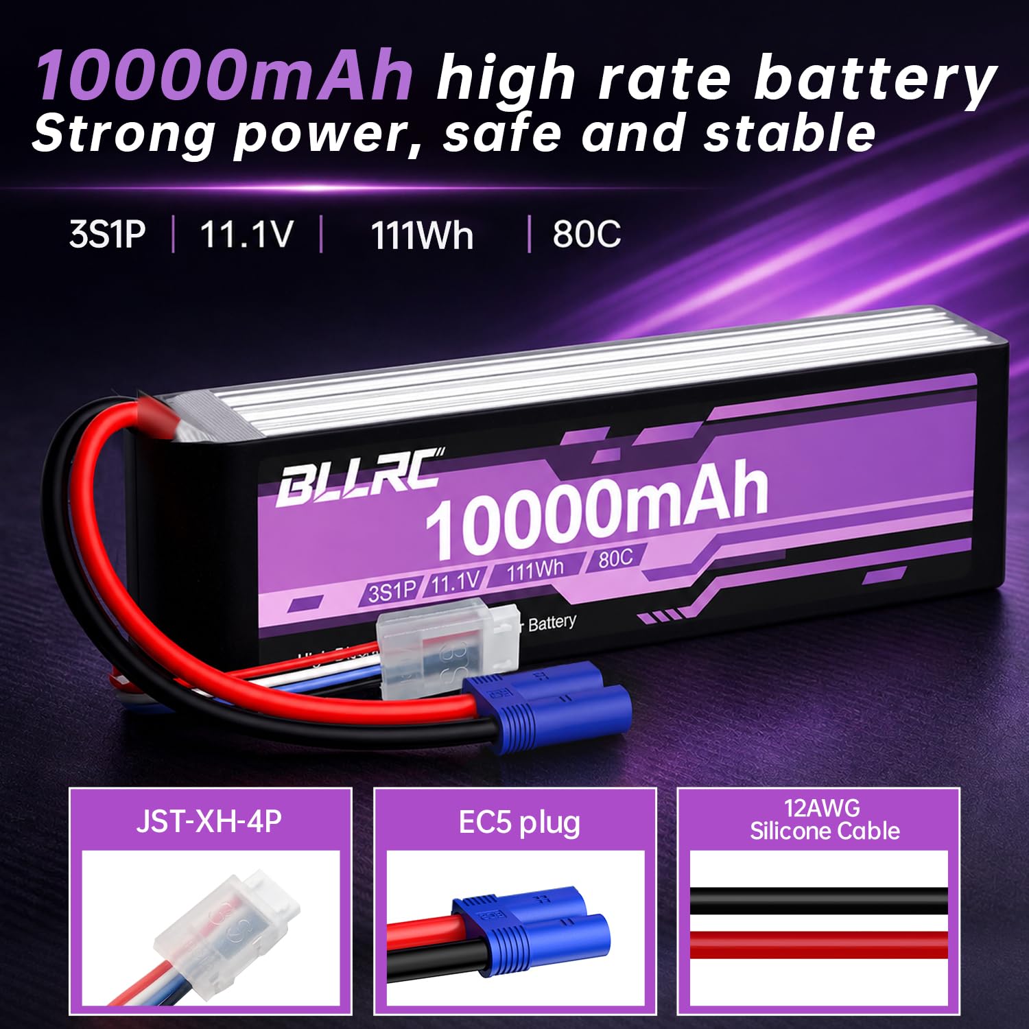 2PCS 11.1V 10000mAh 3S 80C LiPo-Akku mit EC5-Stecker für RC-LKW, Geländewagen, Quadrokopter, Fotodrohnen und Hubschrauber