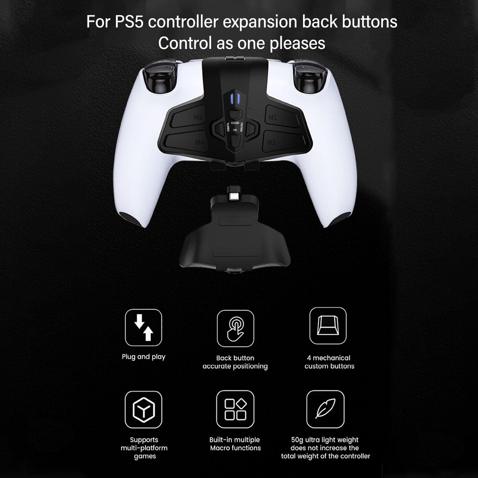 Tylne Wiosło do Kontrolera Programowalny Kontroler Gier Mocowanie Tylnych wioseł, Adapter Tylnych Przycisków do Kontrolera (BLACK)