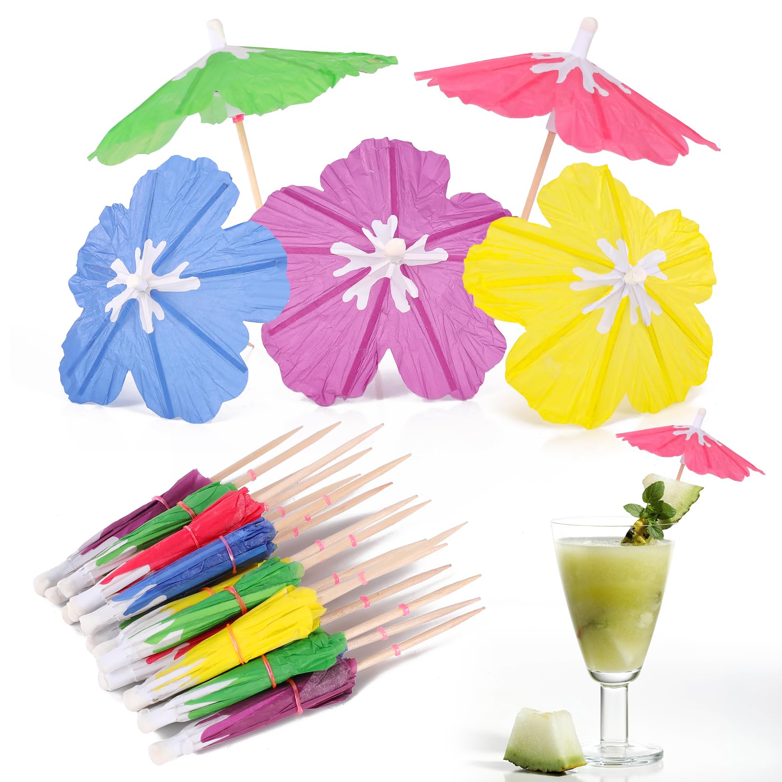 [100 PCS] Hibiscus Drink Umbrellas Cocktail Picks