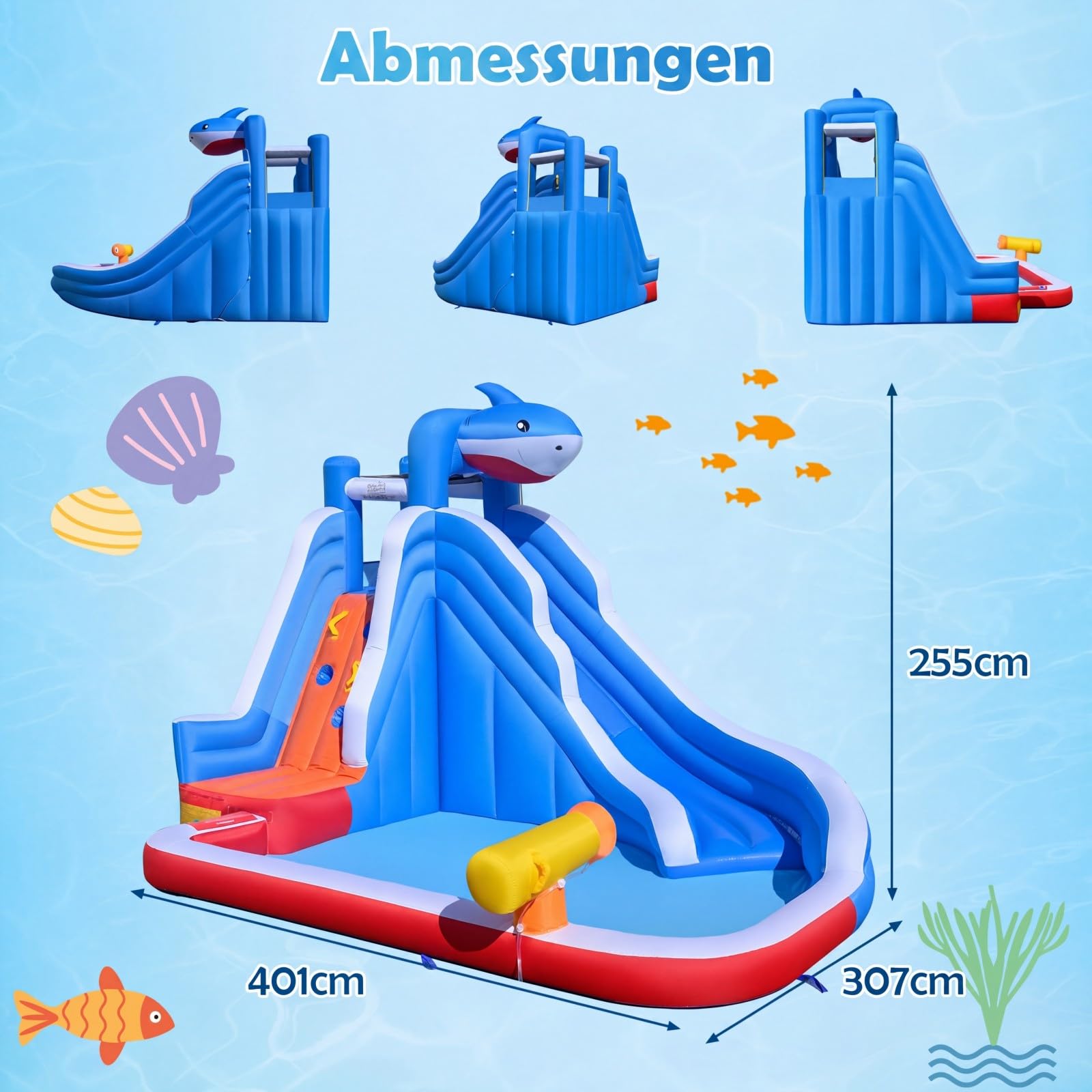COSTWAY Hüpfburg mit Wasserrutsche, Kletterwand, Wasserkanone & Planschbecken, Wasserhüpfburg für Kinder, Wasserpark für Außenbereich, 401 x 307 x 255 cm