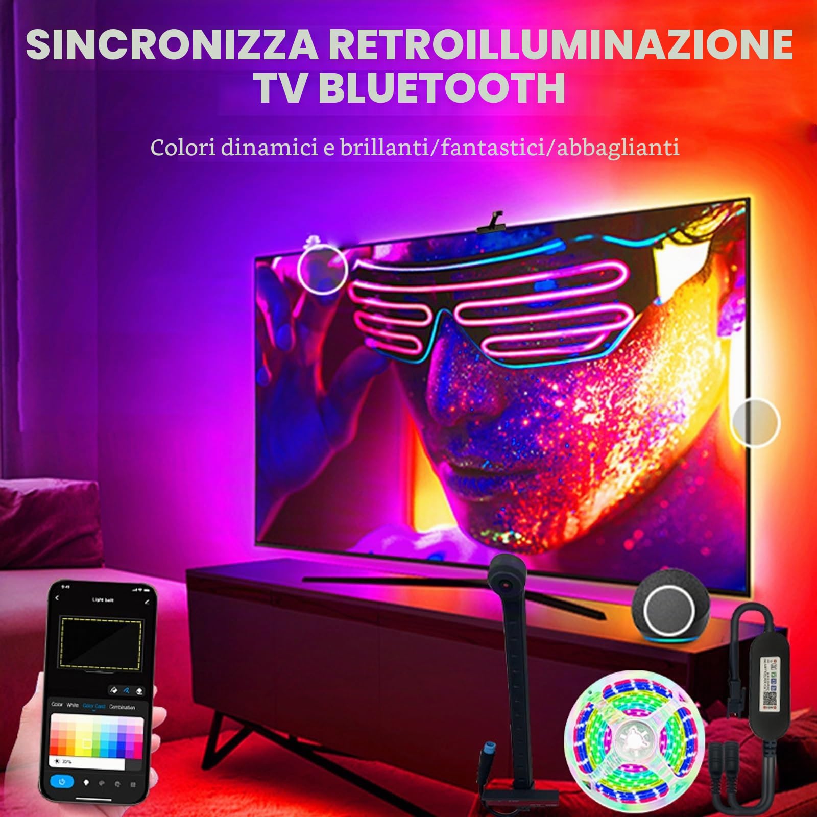 Luci A Led Per TV Con Telecamera Retroilluminazione TV Desiderabile Per 55-65in/65-75in Può Essere Utilizzato Con La TV Per Aggiungere Atmosfera Adatto Per L'uso Con TV Computer(5m (plug version))