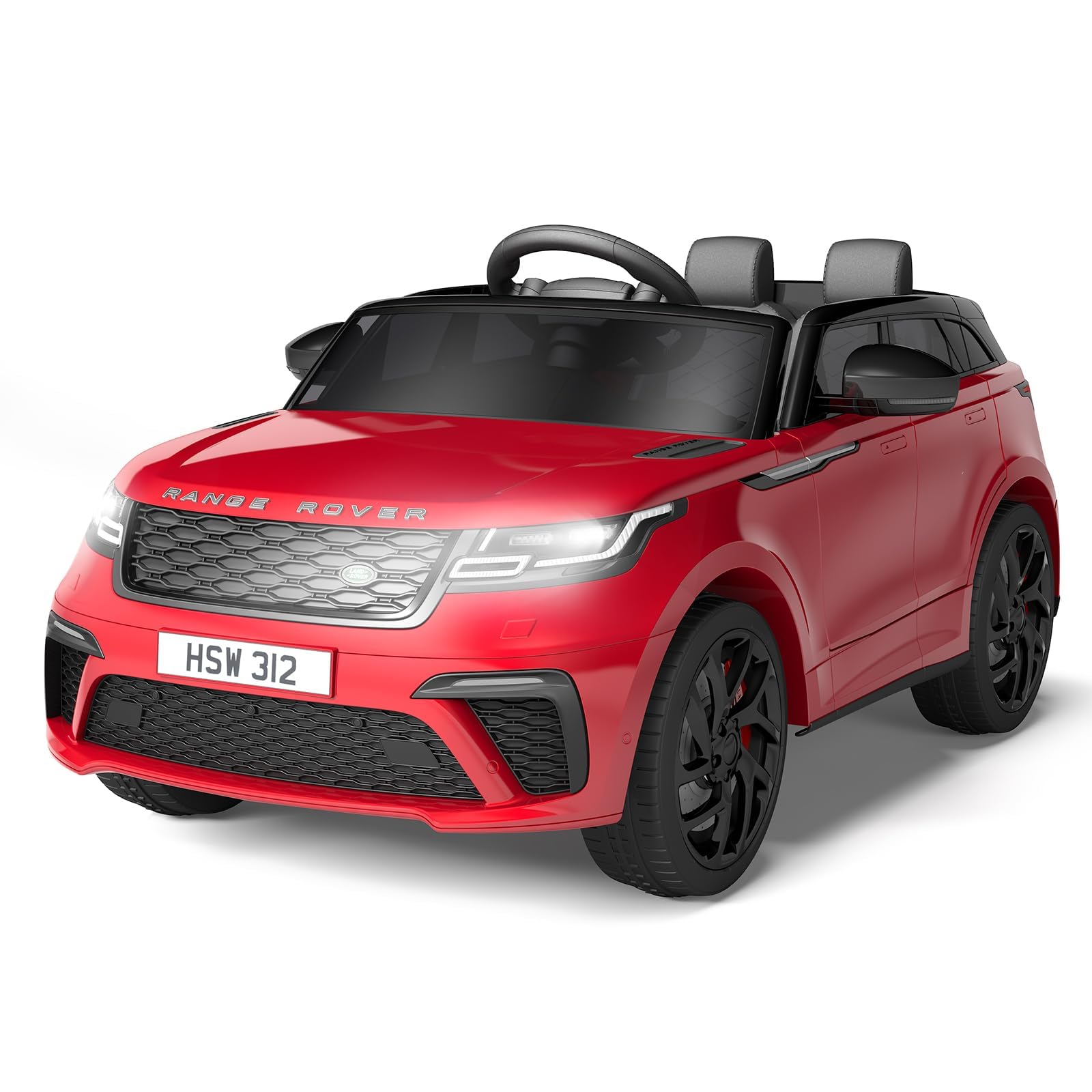 Garvee Coche Eléctrico Infantil con Licencia Land Rover - Grande 2 Plazas, Puertas Hidráulicas, Doble Motor 12V, Control Remoto 2.4G, Altavoz, Bocina, Luces LED, Seguro Niños 3-6 Años, Color Rojo