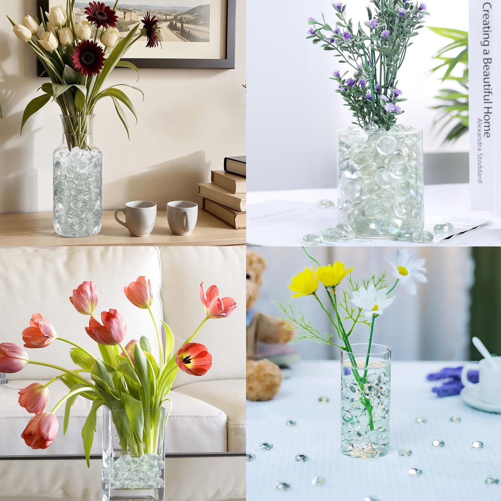 Galets Plats en Verre de 300 ml pour Vases et Aquariums - Perles de Remplissage, Billes Plates, Roches de Réservoir, Pierres