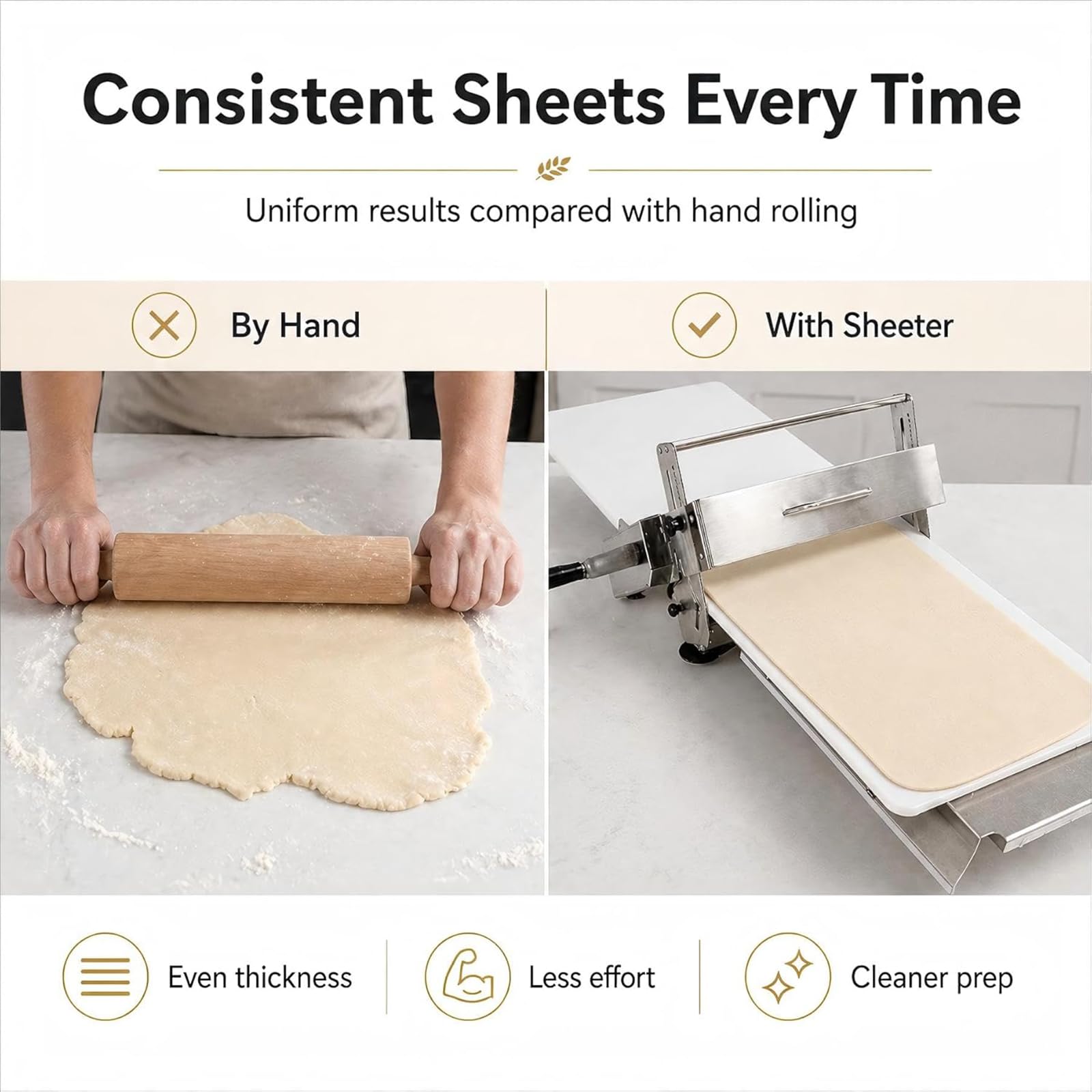 Croissant-Teiglaminator Aus Edelstahl, 0-25mm Einstellbar | Commercial Pizza Dough Roller Sheeter, mit GroßE Antihaftbeschichtete Teigplatte Zur Herstellung Von Backwaren