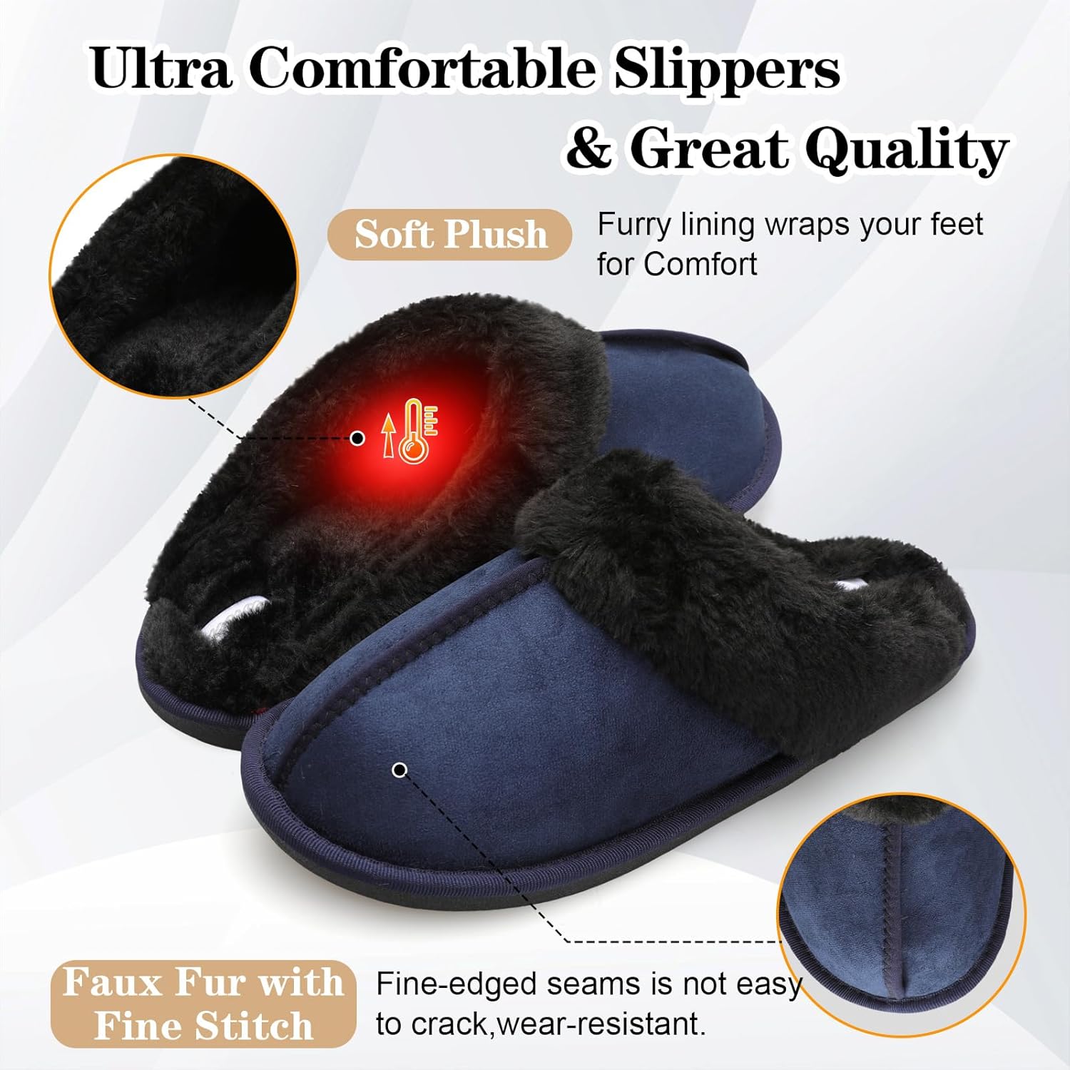 Besroad Mens Slippers Memory Foam House Slippers Warm Fuzzy Bedroom Slide House Shoes Indoor Outdoor Scuff - Image 3