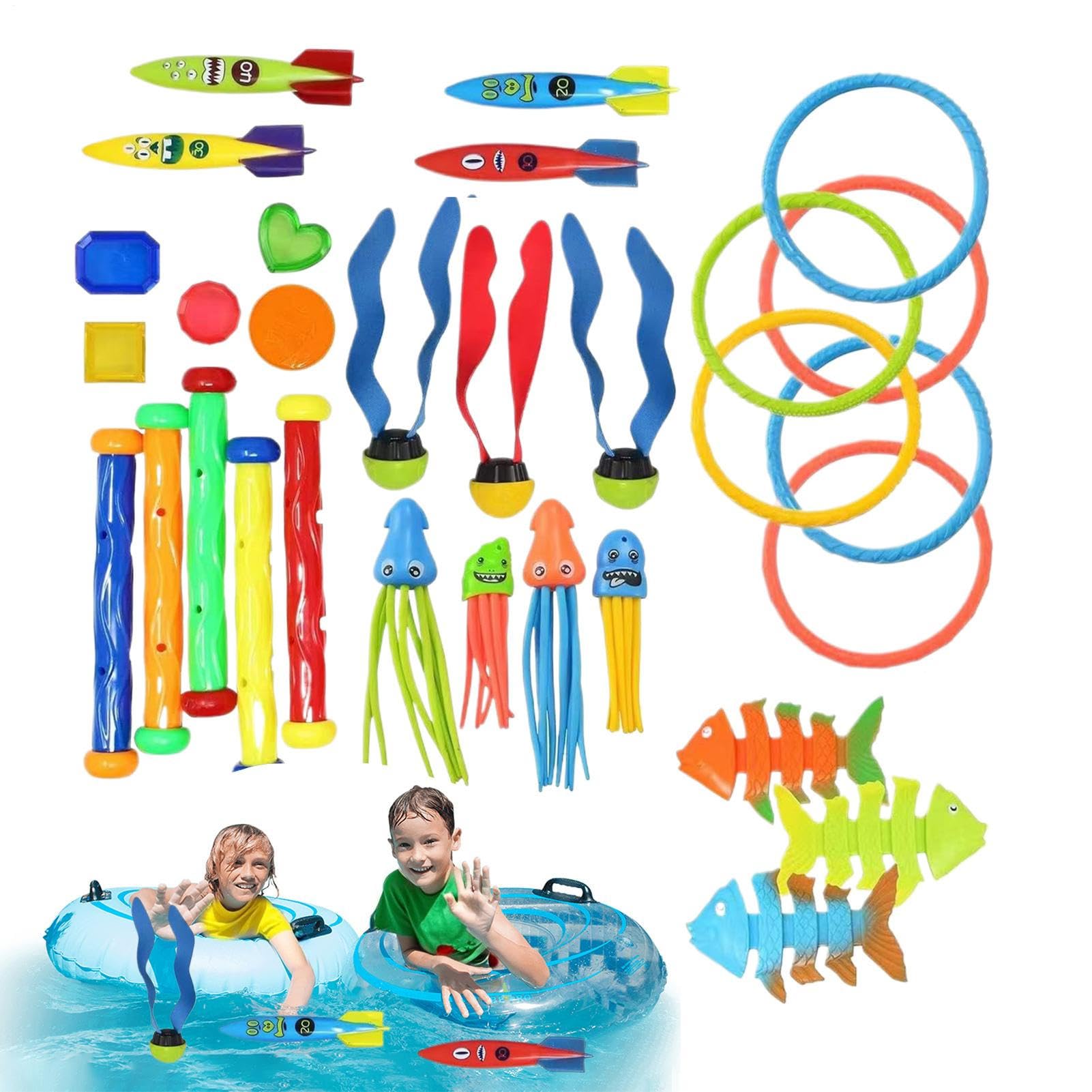 Kinder Tauchspielzeug Set Multifunktionales Tragbares Buntes | Unterwasser-Trainingsspielset für Poolkante Garten Familienspiel Poolrand Garten Familienspiel Aquaspielset