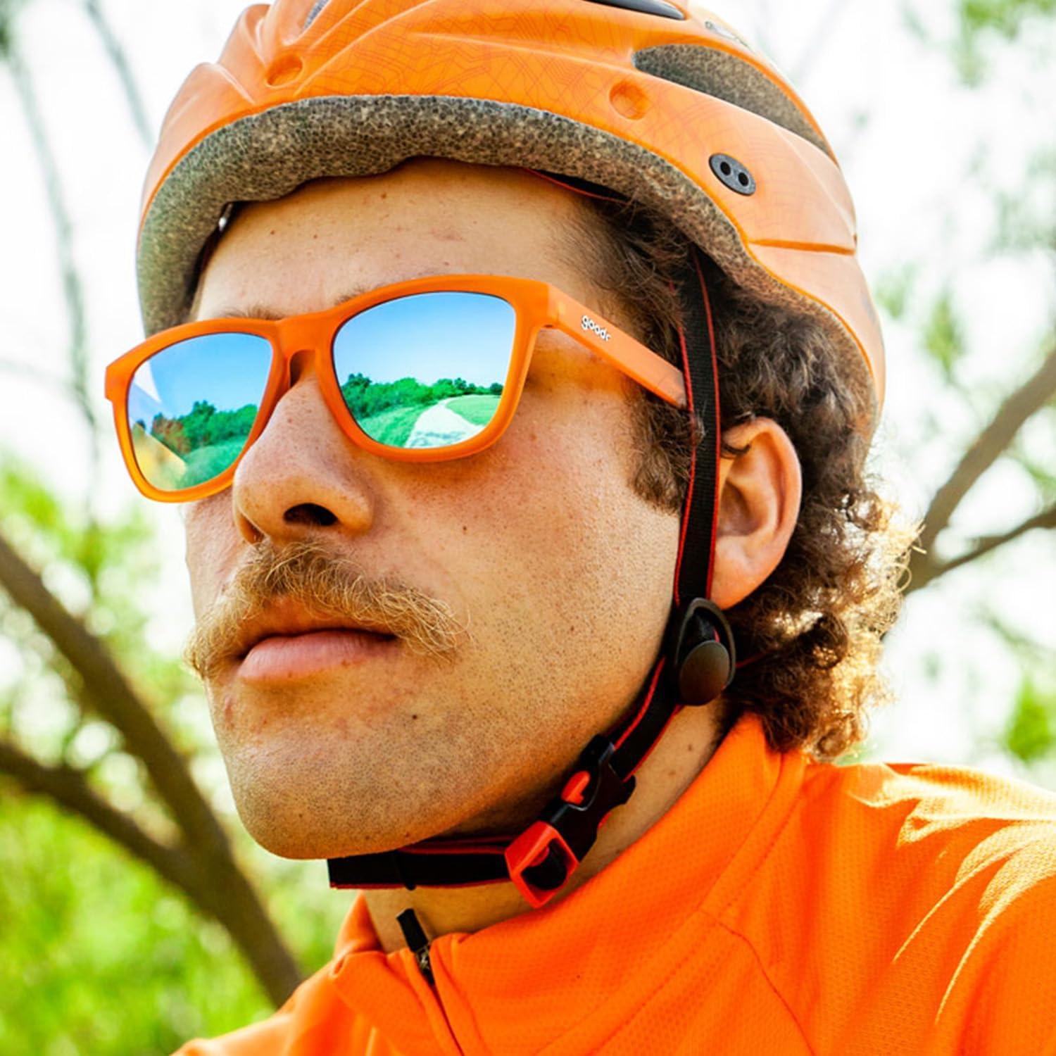 goodr Donkey Goggles Polarized Sunglasses, Medium Sized (OG), Orange Translucent Frame with Blue Mirrored Reflective Lenses, UV400 Protection, No Slip, No Bounce