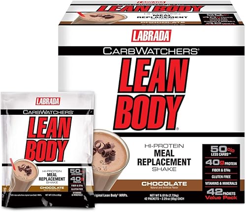 Labrada Carb Watchers Lean Body Hi-Protein - Batido de reemplazo de comidas, helado de chocolate, 2.29 onzas (paquete de 42)
