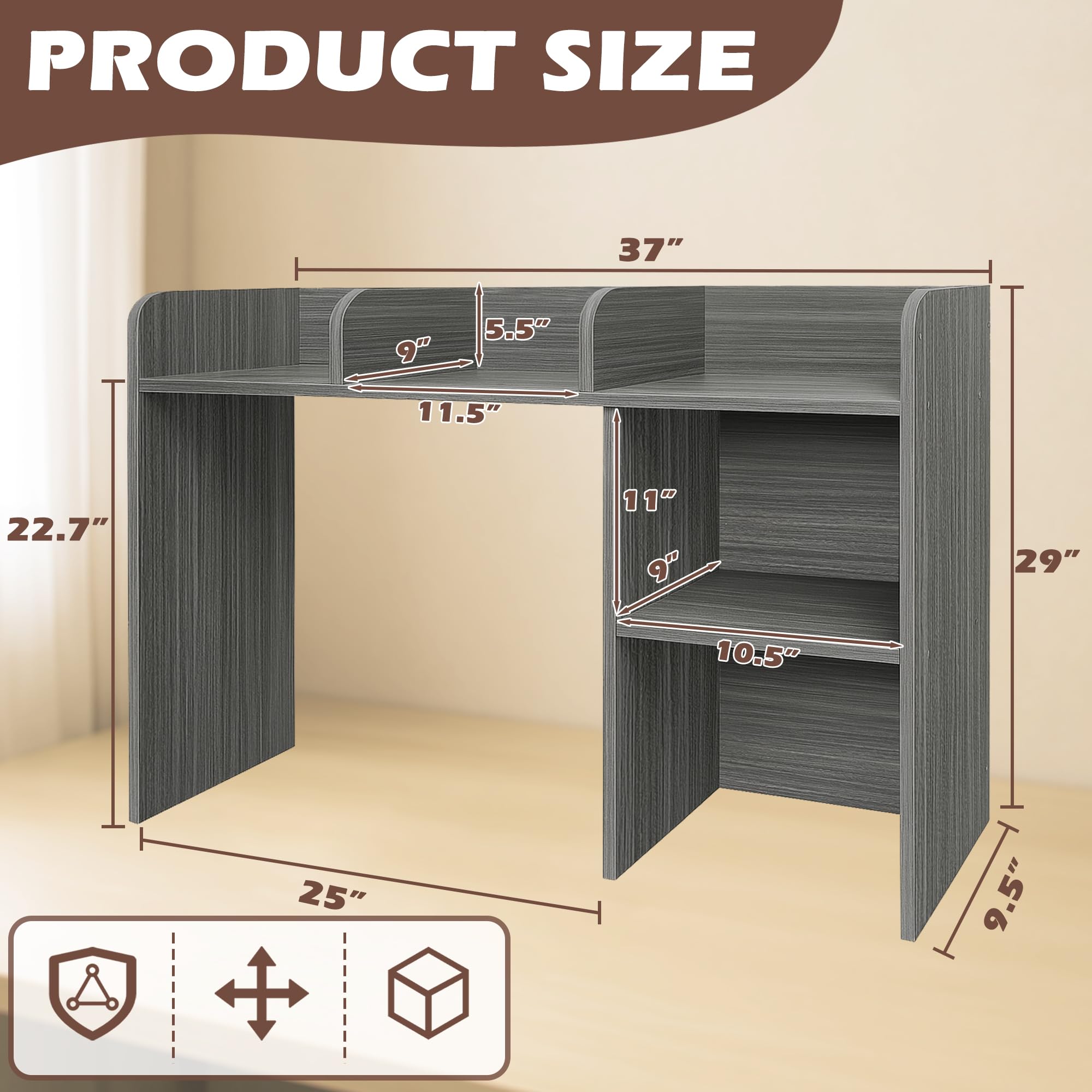 Desk Hutch Bookshelf - 29" Solid Wood Desktop Organizer With Round A 1193703