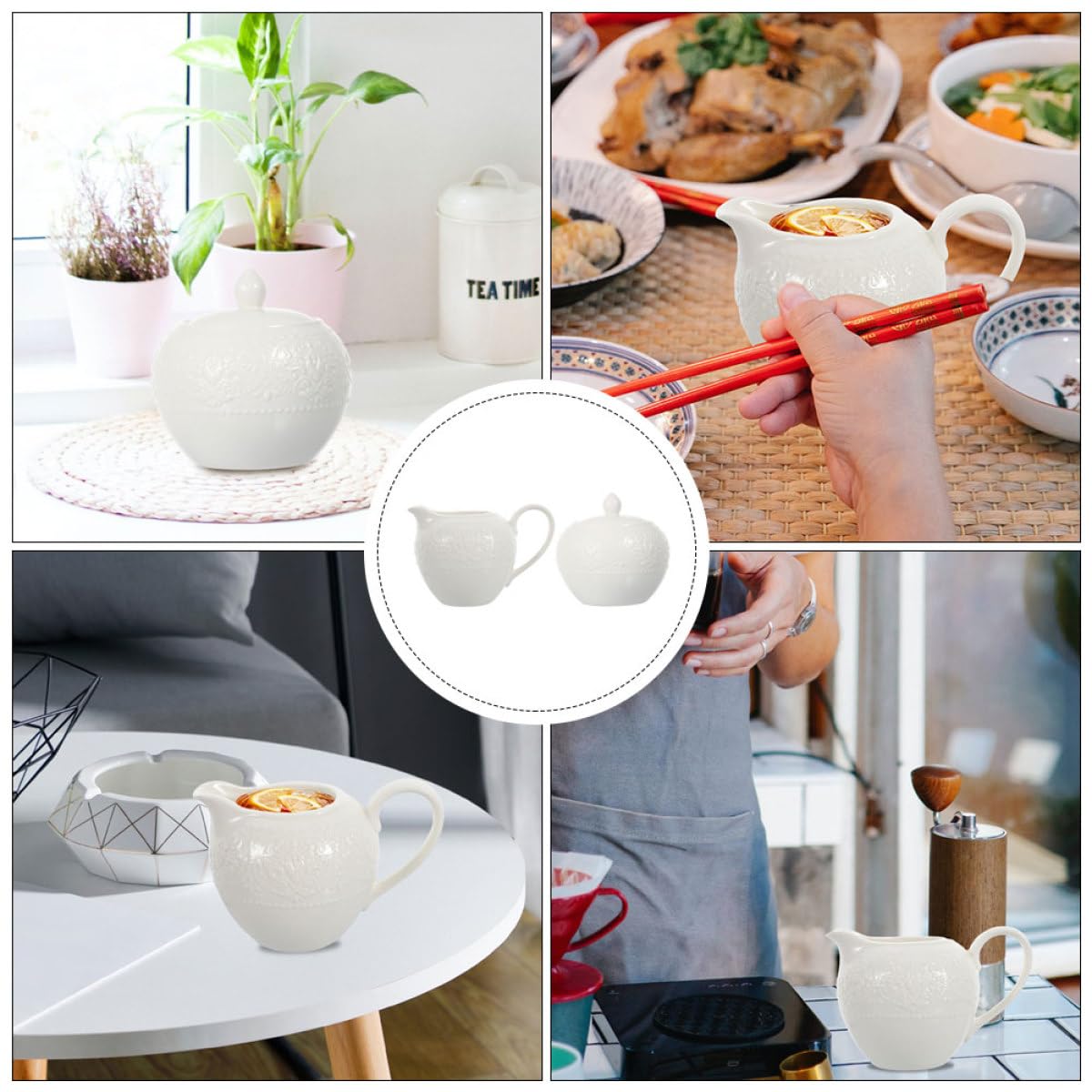 Didiseaon Azucarero y Hervidor de Leche de Color Claro Juego de 2 Piezas de Cerámica Fácil de Limpiar y Multiusos, Diseño Elegante y Práctico para Café en Casa