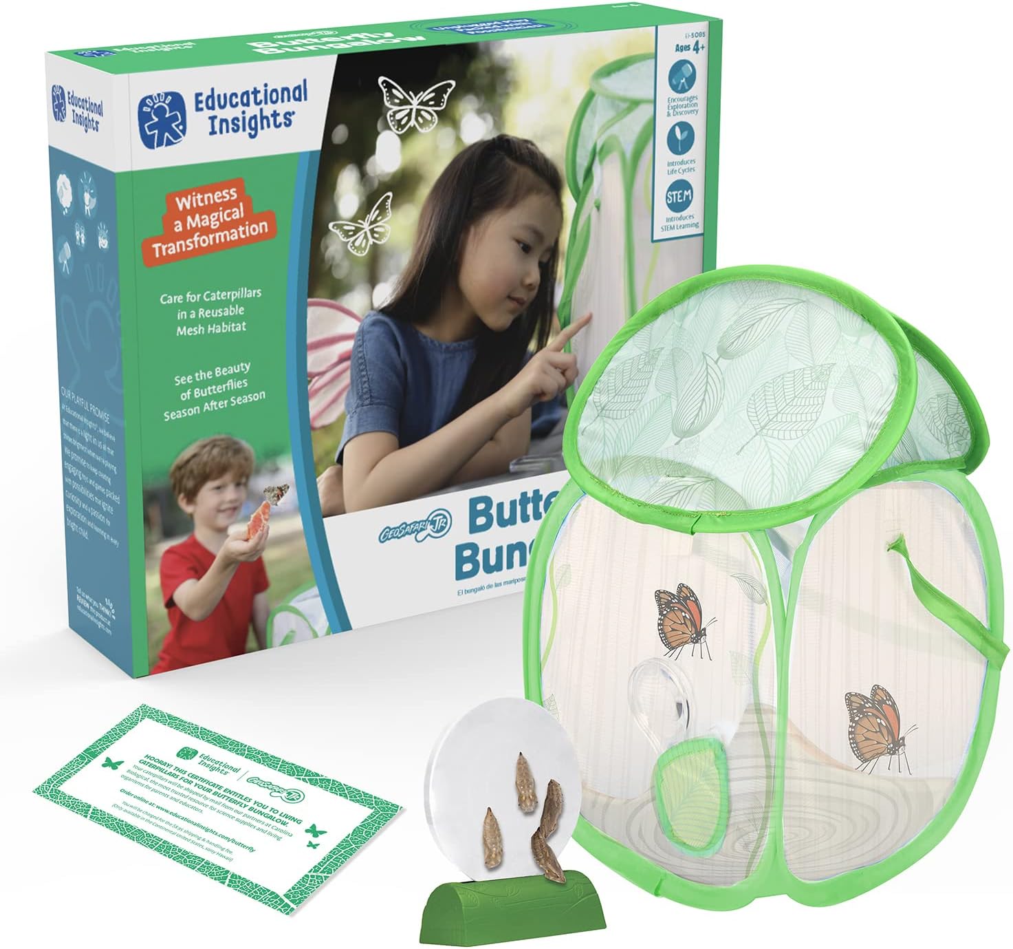 Educational Insights GeoSafari Jr. Butterfly Bungalow, Science Kit with Live Caterpillars, Home & Classroom Insect Habitat, Raise & Release Your Own Butterflies, STEM Gift for Kids Ages 4+