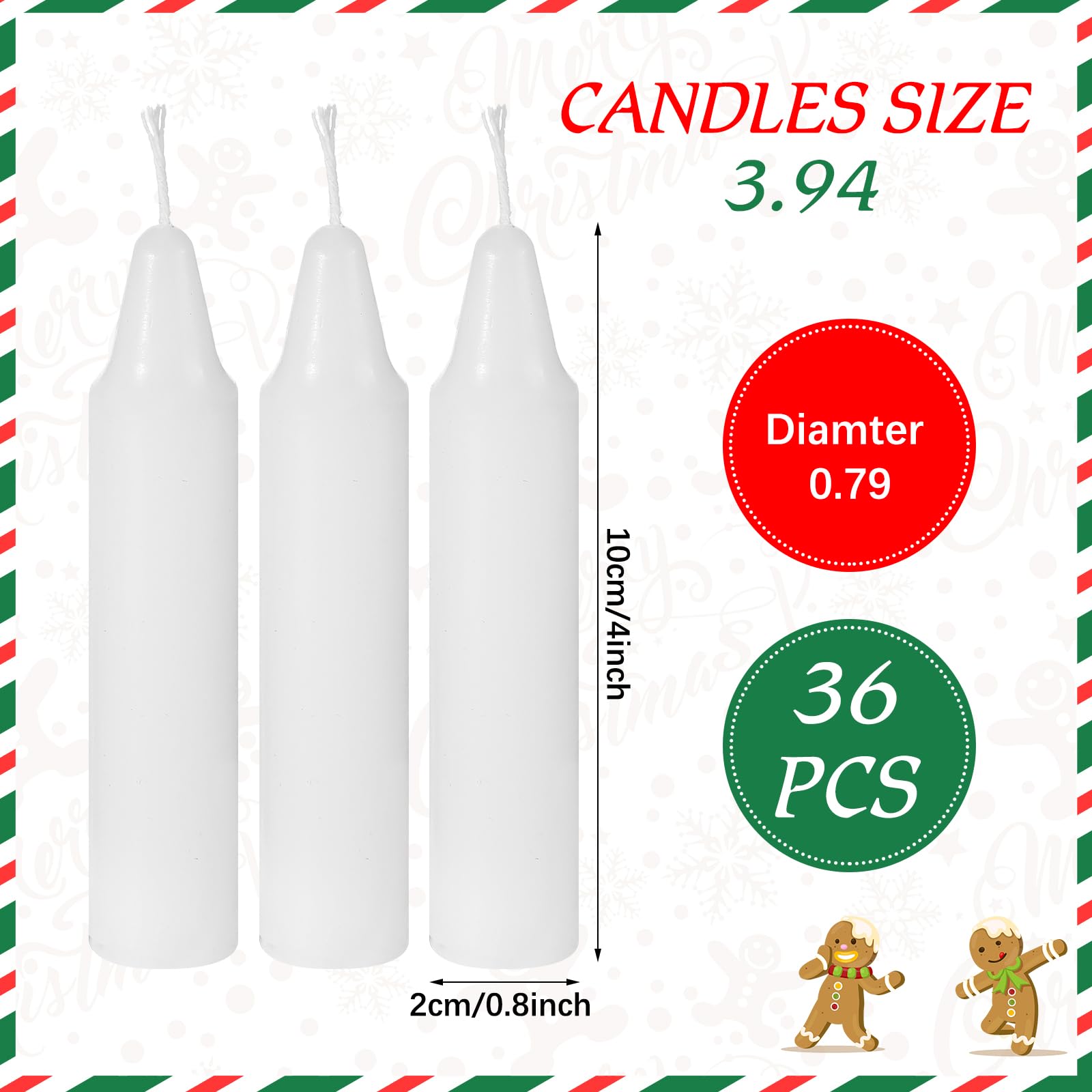 Nuanchu Lot de 36 bougies de sapin de Noël pour pyramides - 10,2 x 2 cm - Bougies de Noël traditionnelles en cire pour sapin de Noël - Décoration saisonnière (blanc)