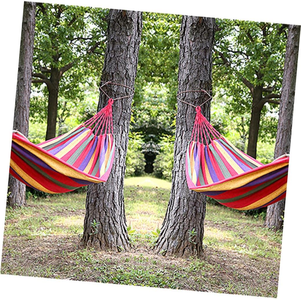Canvas Camping Hammock Swing Chair, Portable Outdoor Hanging Hammock 190x85cm, Striped Rainbow Color for Garden Patio and Indoor Use