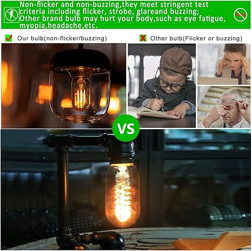 Miniatura 4 de Paquete de 4 bombillas LED T45T14, bombillas Edison vintage de 4 W, 2700 K, 550 lúmenes, equivalentes a 40 W, bombillas de tubo ámbar amarillo
