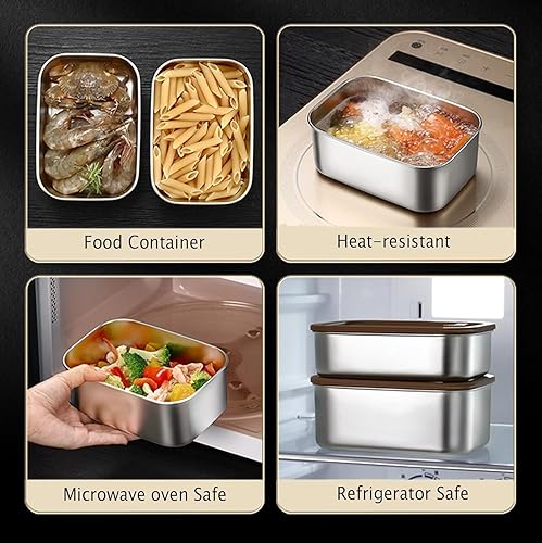 Miniatura 4 de Recipientes de acero inoxidable para preparación de comidas con tapas de vidrio, recipiente de cocina de acero inoxidable 304 para almuerzos de