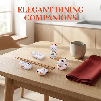 Cute Cat Chopstick Rest Set, Japanese Style Reusable Ceramic Holder, Dinner Tableware Stand for Sushi Noodle, Gift Set