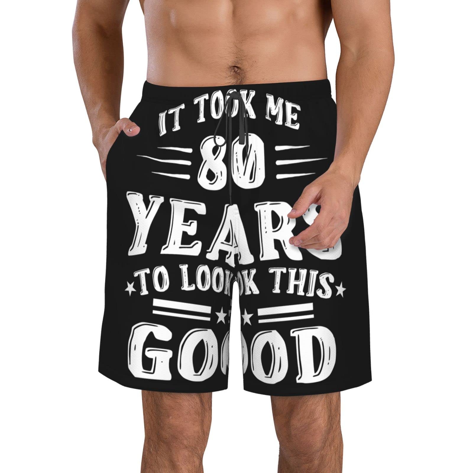 Aooedm Men's Happy 80Th Birthday Swim Trunks Quick Dry With Mesh Lining Beach Shorts Bathing Suit Swimwear