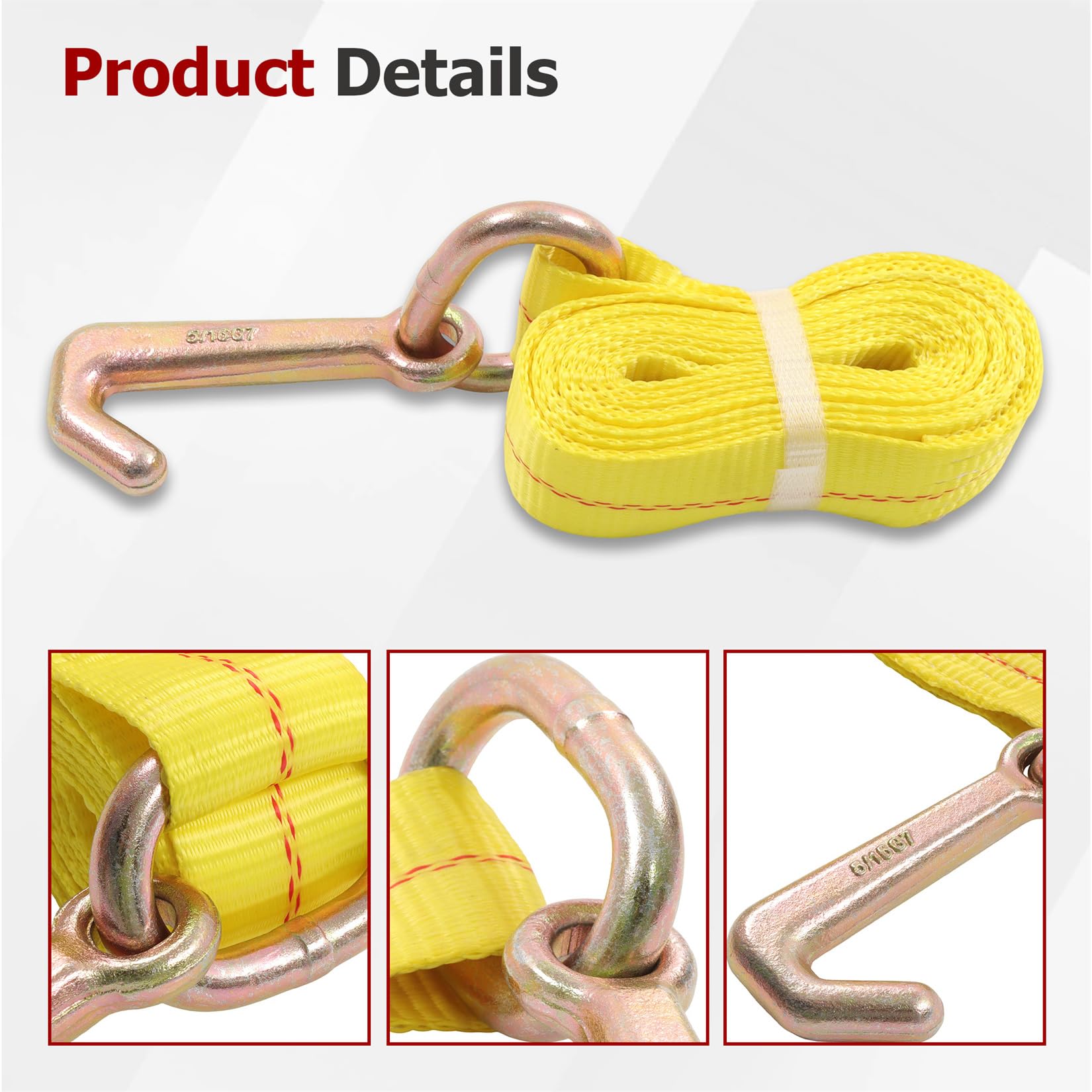 Zestaw 2 pasów mocujących Lasso z hakiem Mini J o wymiarach 2" x 10' i z haczykami drucianymi, nośność 3333 funtów do holowania przyczepy holowniczej