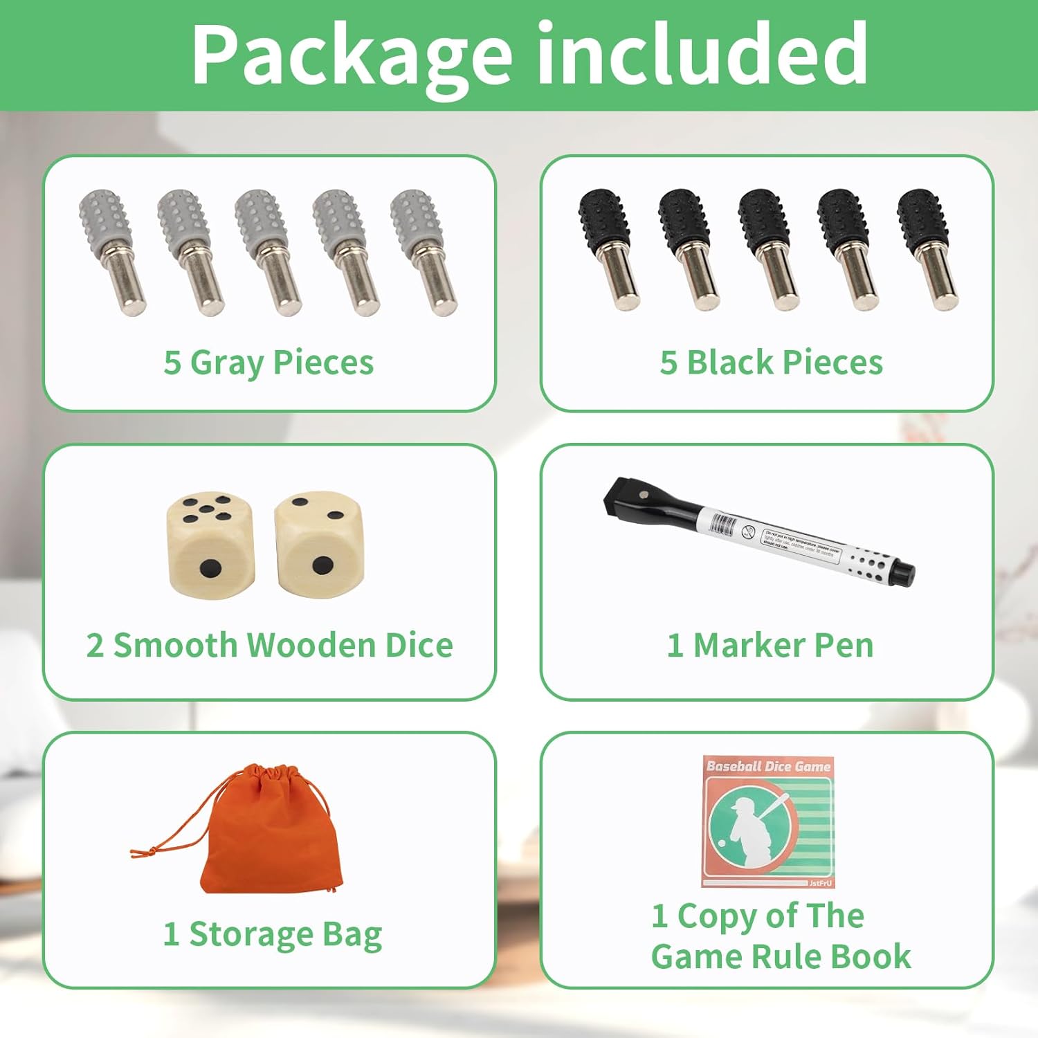 Baseball Board Game,Baseball Dice Board Game,Solid Wood 20mm Thick,10 Pieces and Dice,Markers,Manual Included,Portable