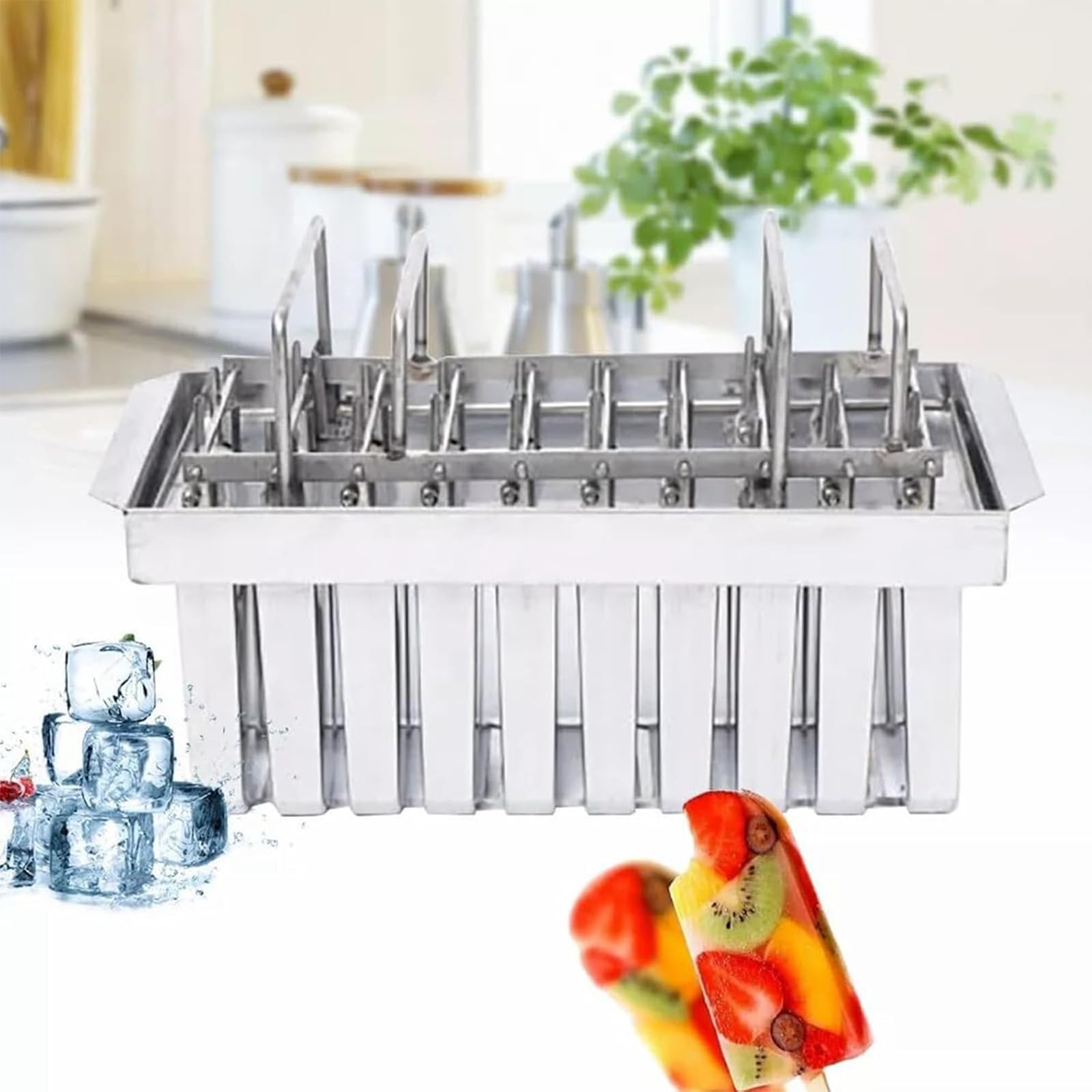 TsoLay Moldes Comerciales para Paletas, 20 Moldes De Acero Inoxidable para Helados, Soporte para Palitos De Helado, Reutilizables, para Preparar Deliciosos Helados Y Yogurt Casero