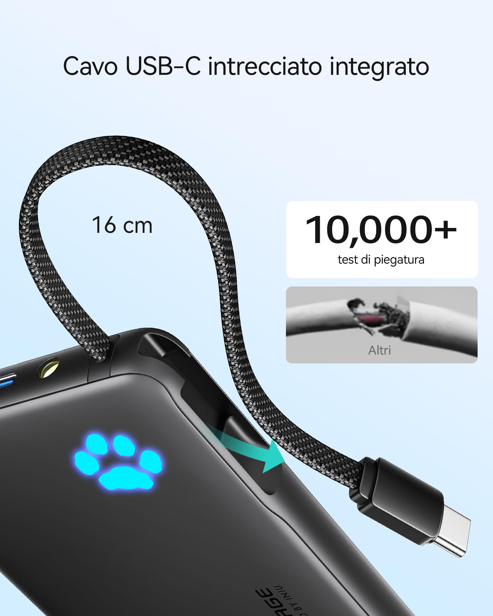 INIU Power Bank, Sottile 20W 10000mAh PowerBank con Cavo Integrato, Ricarica Rapida PD3.0 QC4.0 USB C Input & Output Caricatore Portatile per per iPhone 16 15 14 Pro Max Plus Samsung Huawei iPad Pro