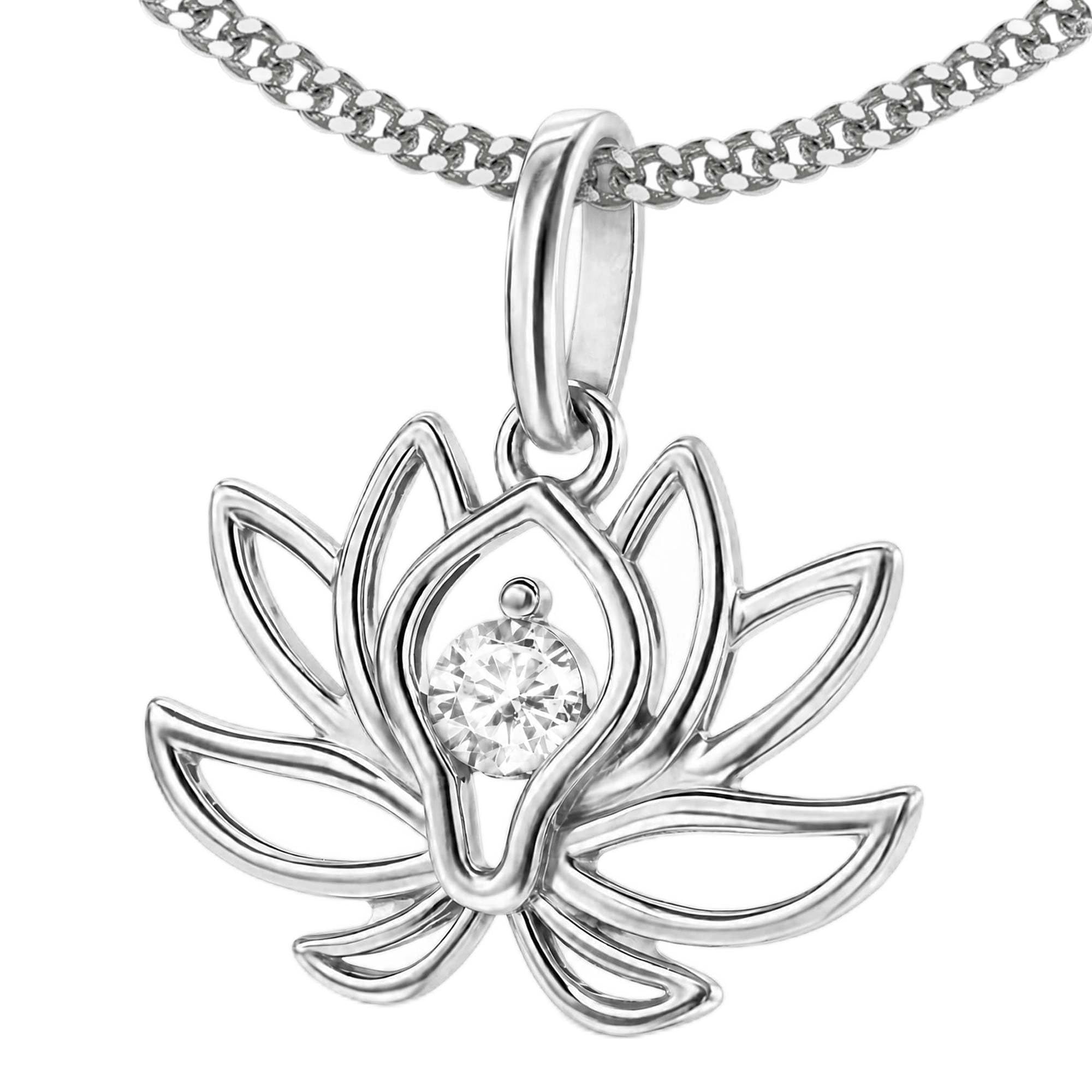 CLEVER SCHMUCK Kette Silber 925 Damen Lotusblume 22 mm Zirkonia + Panzerkette 45 cm STERLING im Etui creme