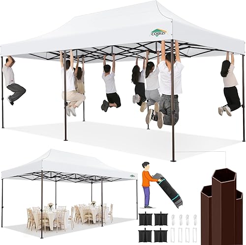 COBIZI Toldo desplegable de 10 x 20 pulgadas sin pared lateral, toldo comercial resistente al aire libre, tiendas de campaña para fiestas con bolsa